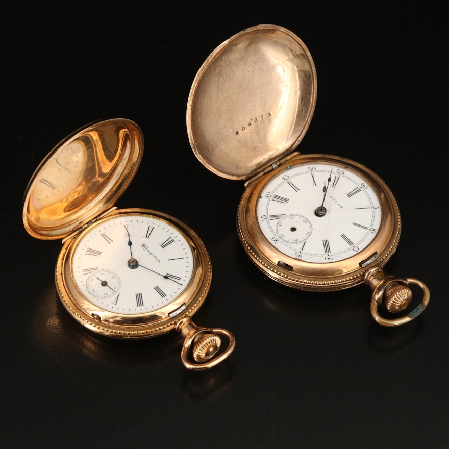 Gold-Filled Pocket Watches Featuring Hampden and Atlas