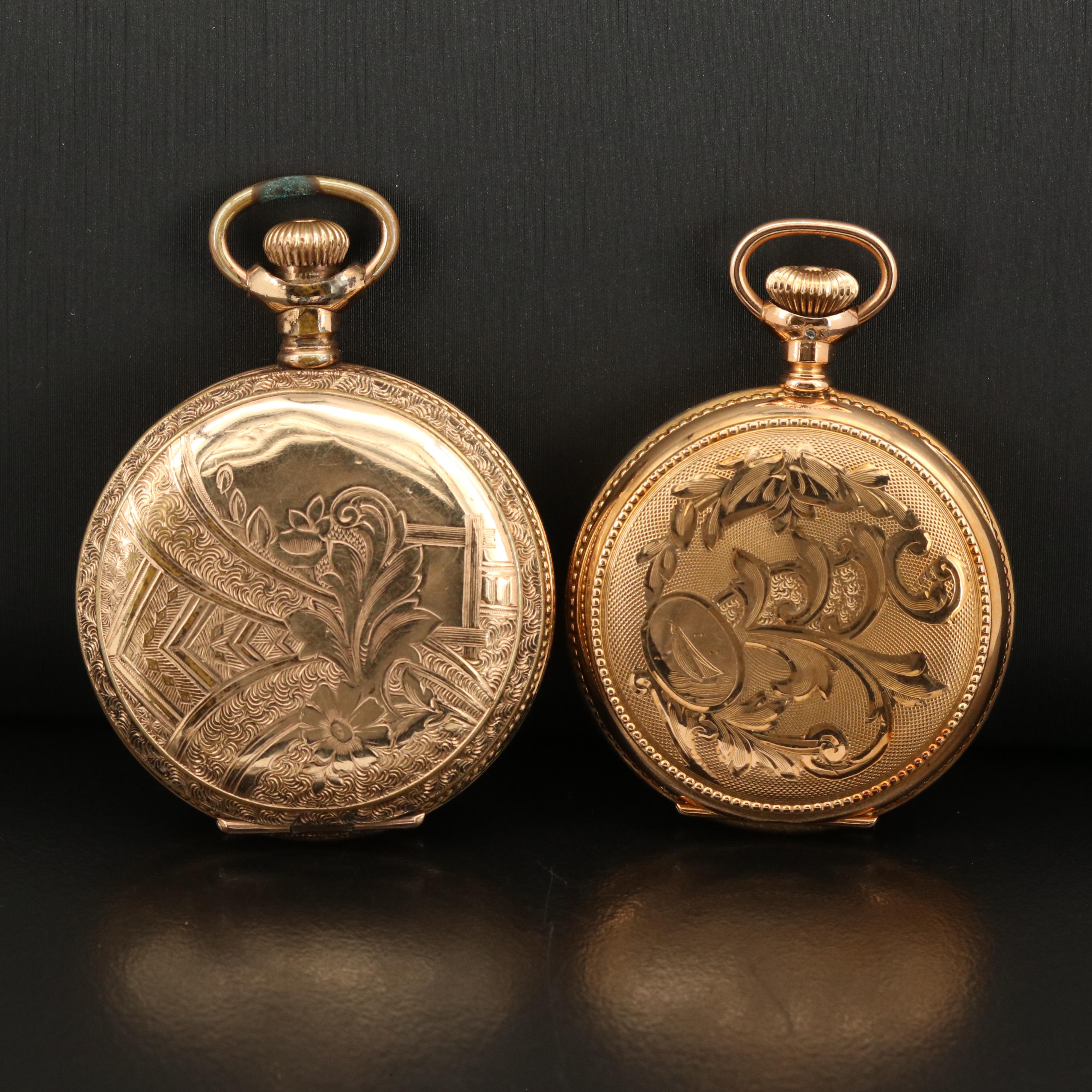 Gold-Filled Pocket Watches Featuring Hampden and Atlas
