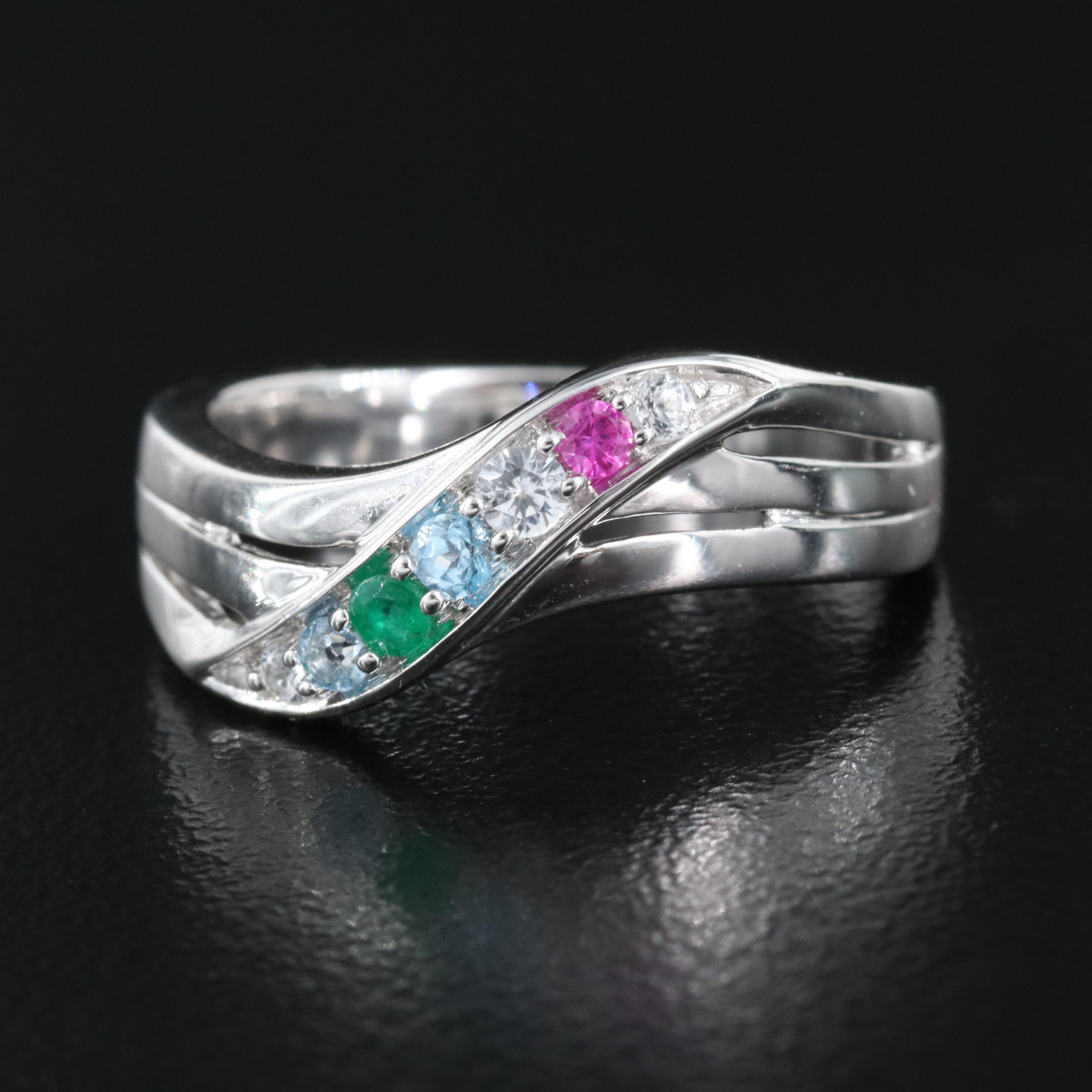 10K Multi-Gemstone Crossover Ring