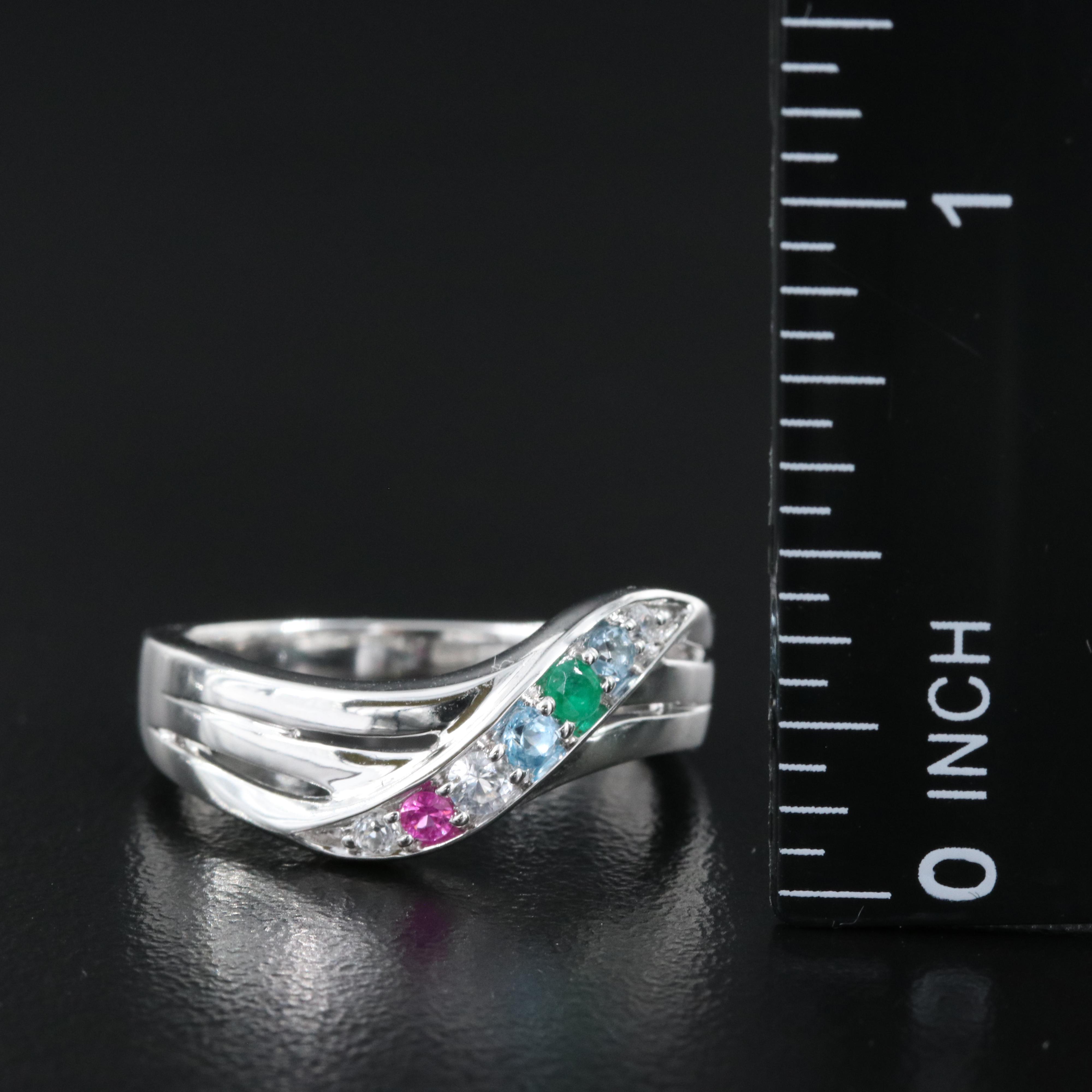 10K Multi-Gemstone Crossover Ring