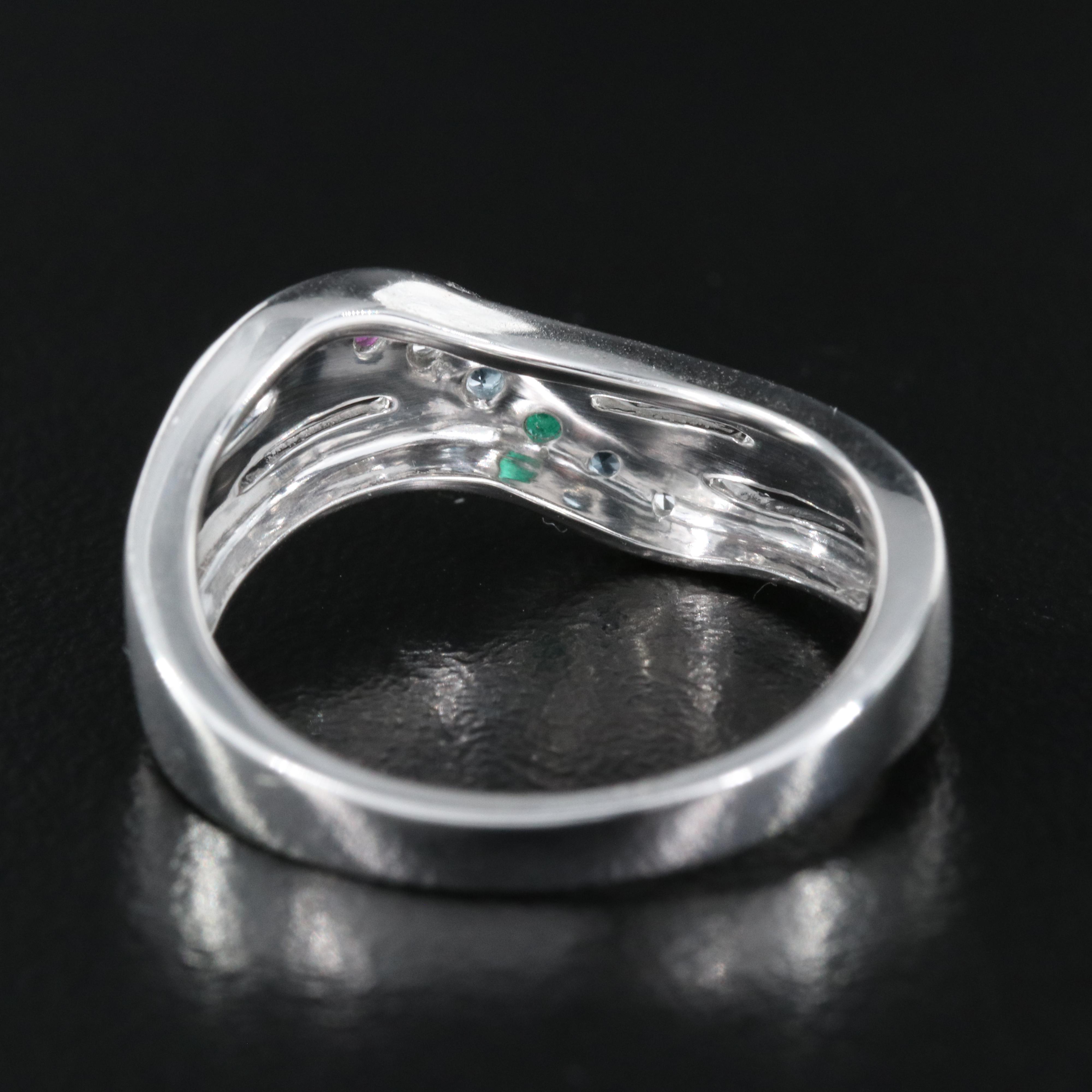 10K Multi-Gemstone Crossover Ring