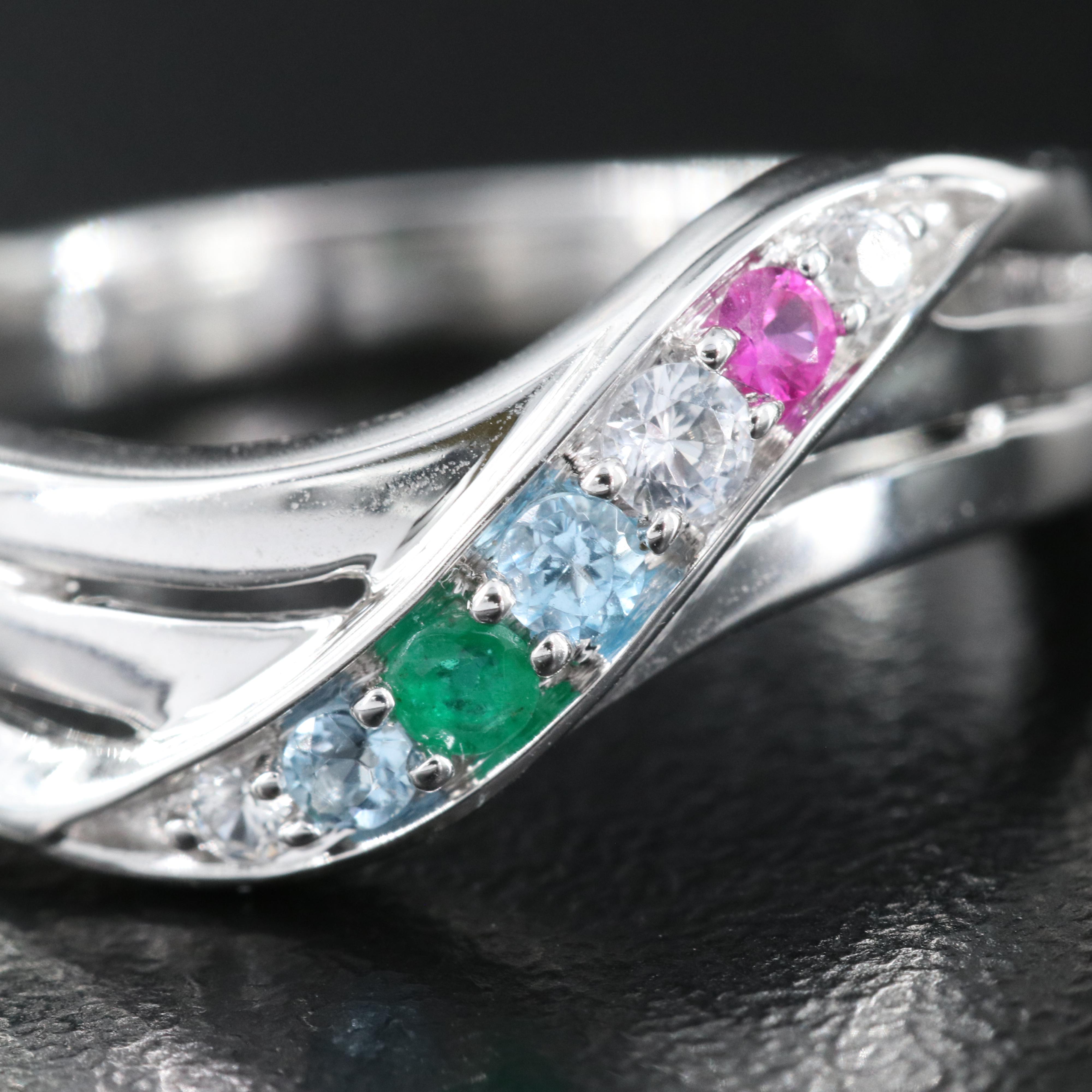 10K Multi-Gemstone Crossover Ring