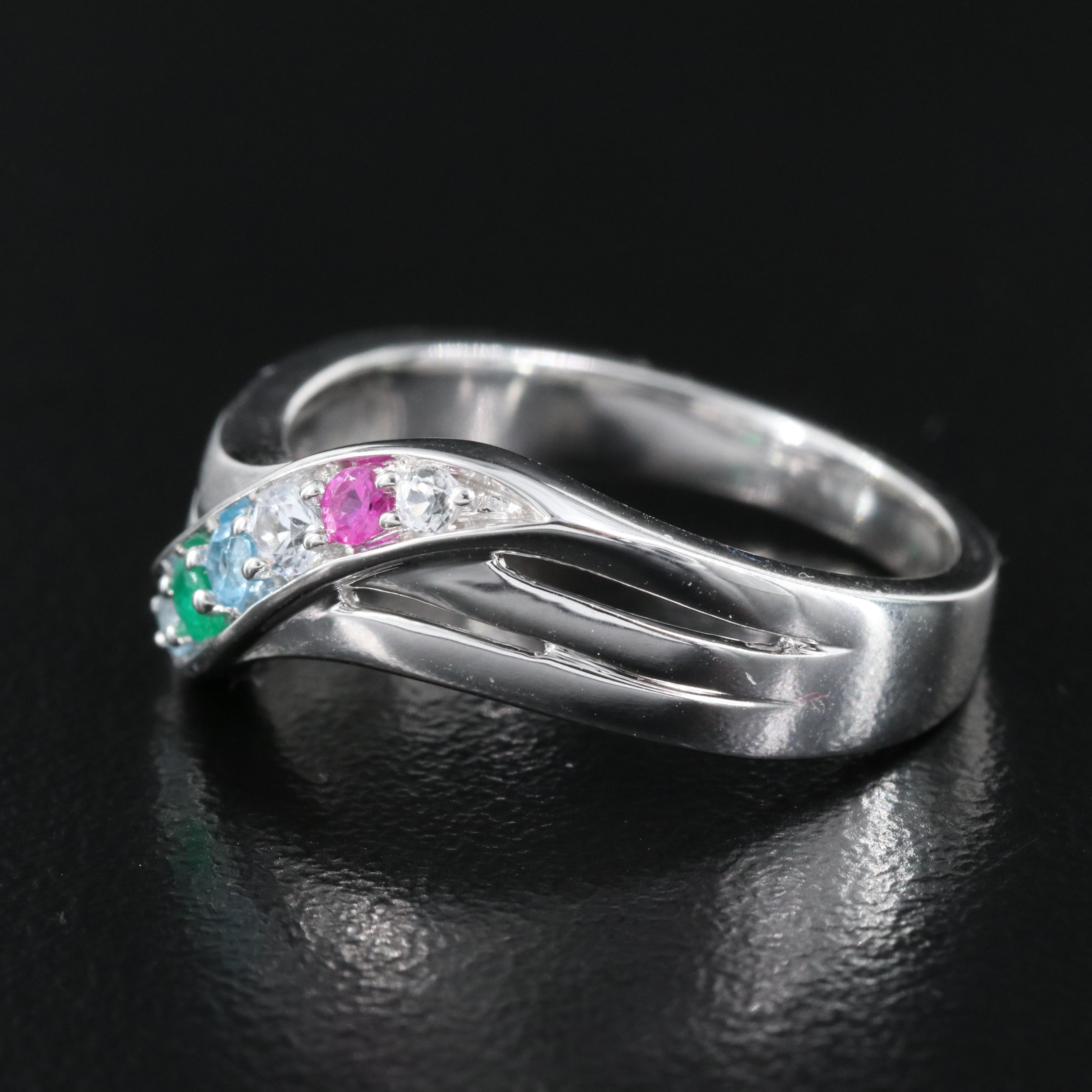 10K Multi-Gemstone Crossover Ring