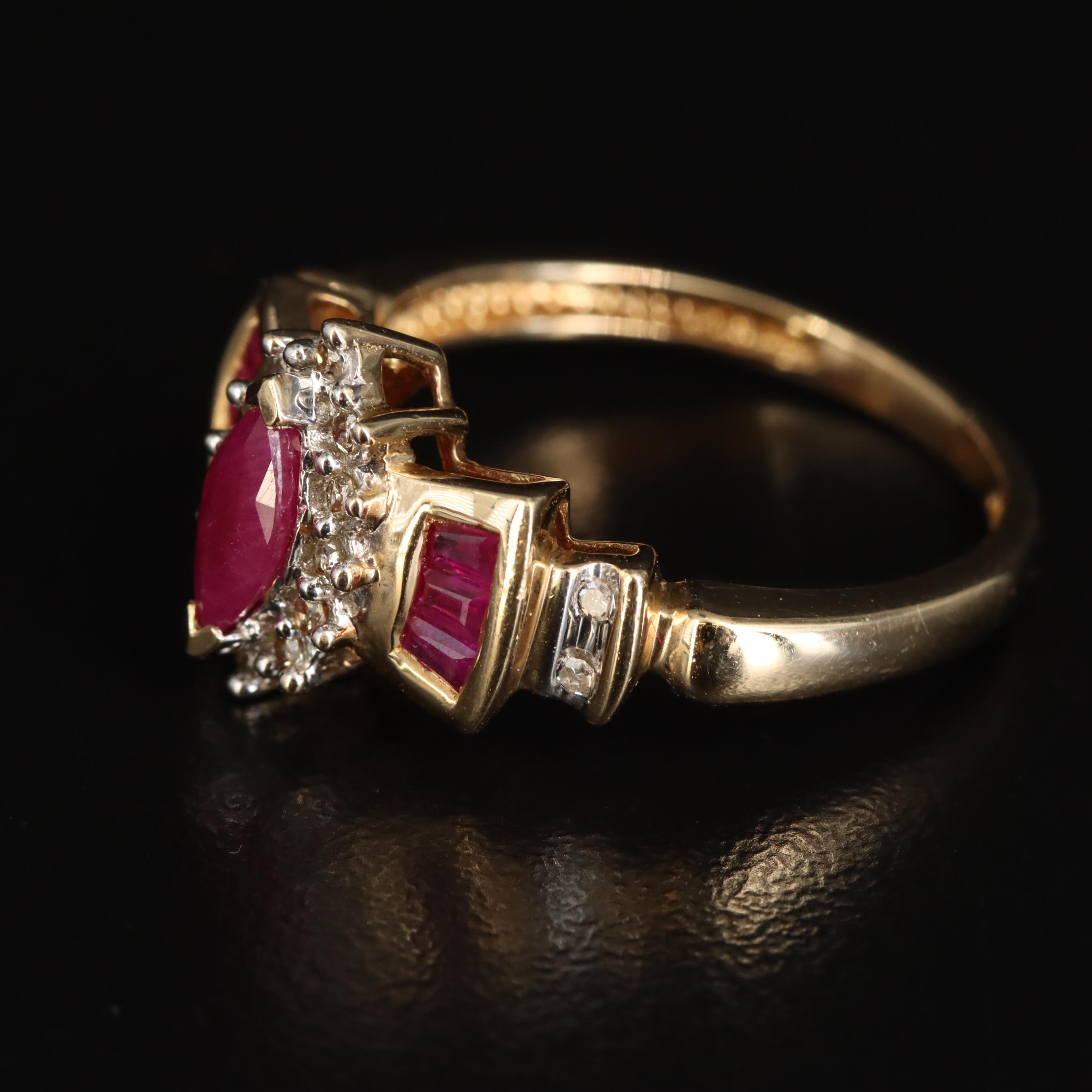 14K Ruby and Diamond Stepped Ring