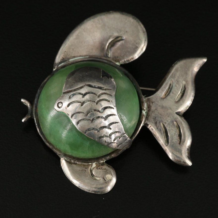 Sterling Calcite Fish Brooch