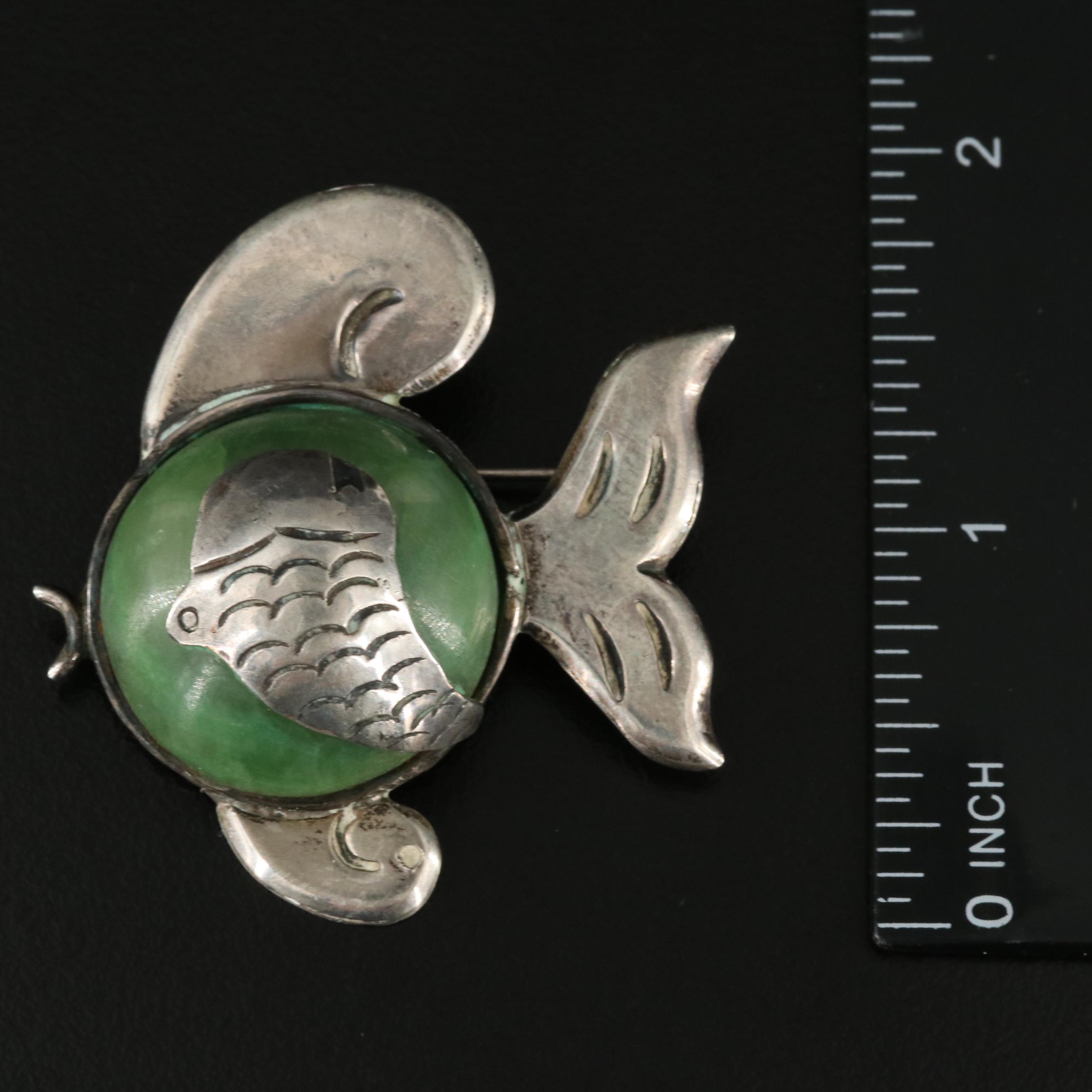 Sterling Calcite Fish Brooch