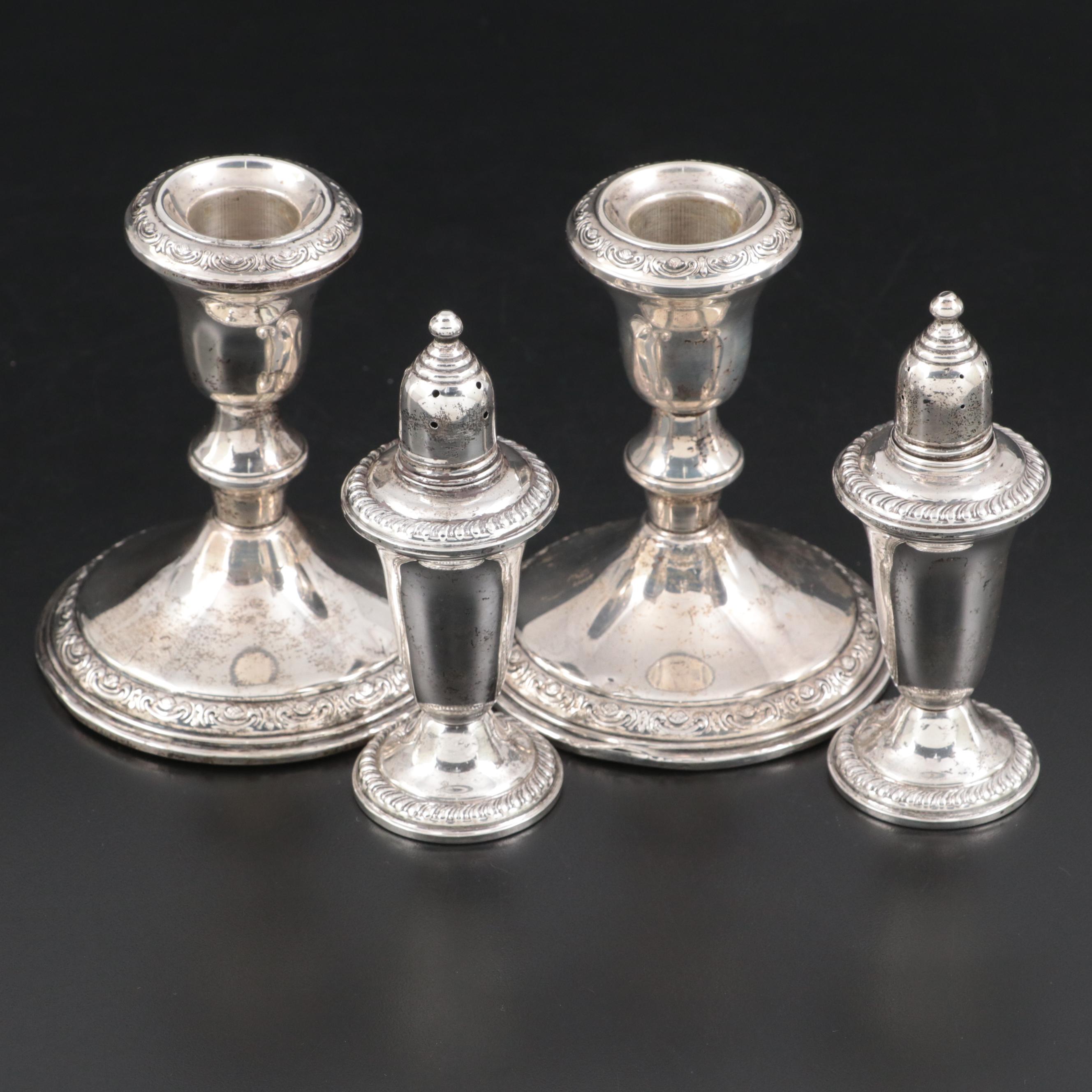 Schweitzer Silver Co. Sterling Silver Candlesticks with Empire Sterling Shakers