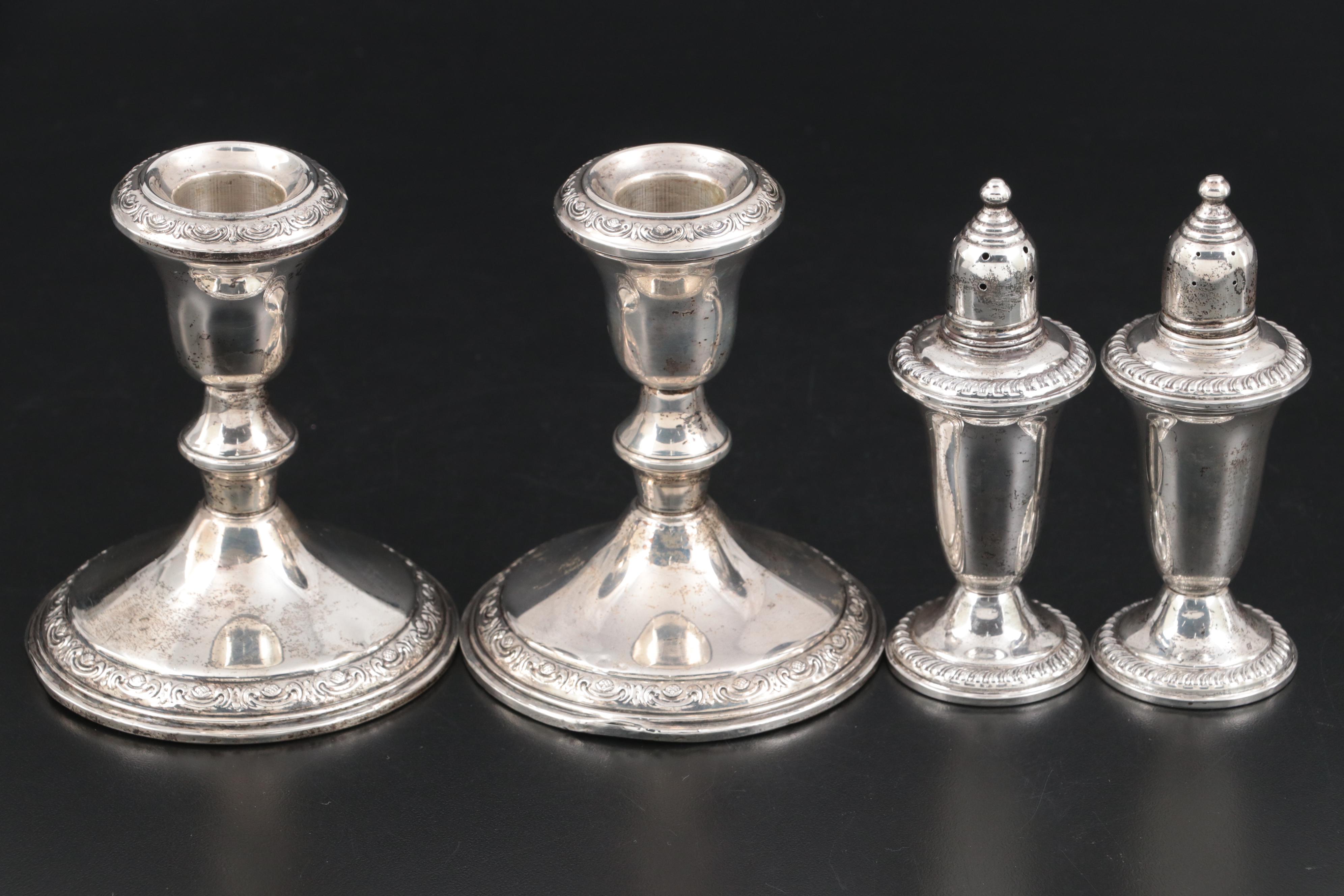 Schweitzer Silver Co. Sterling Silver Candlesticks with Empire Sterling Shakers
