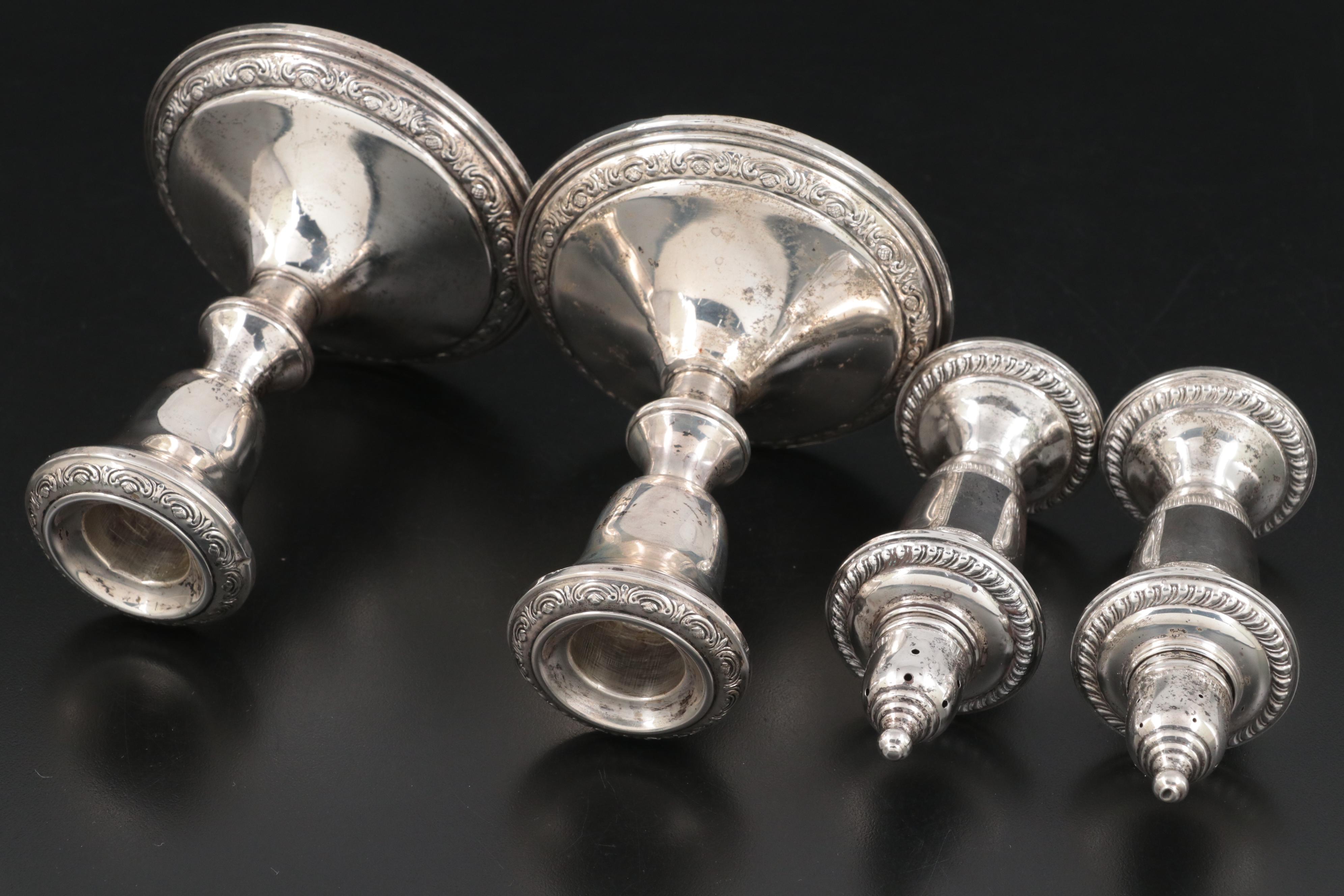 Schweitzer Silver Co. Sterling Silver Candlesticks with Empire Sterling Shakers
