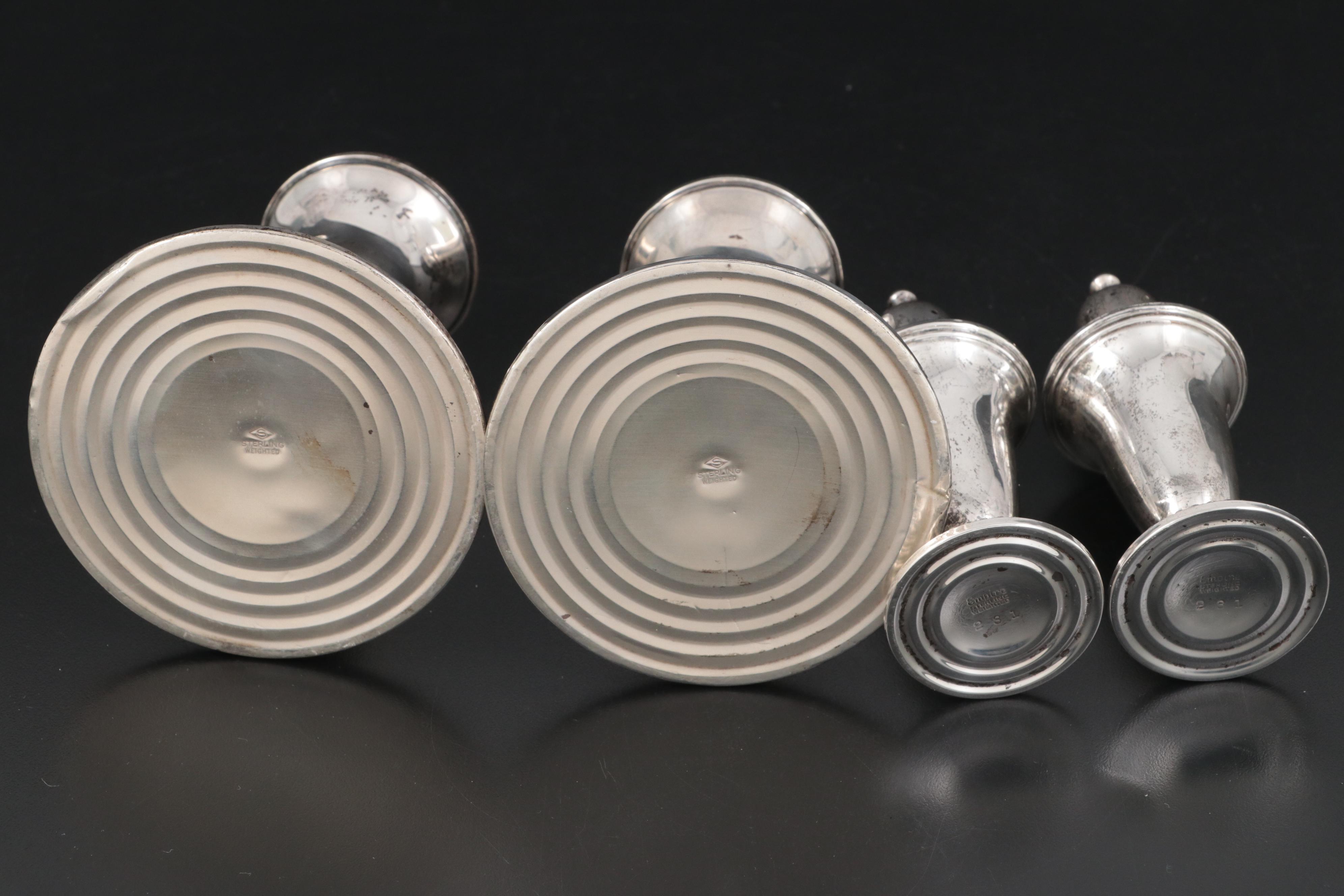 Schweitzer Silver Co. Sterling Silver Candlesticks with Empire Sterling Shakers