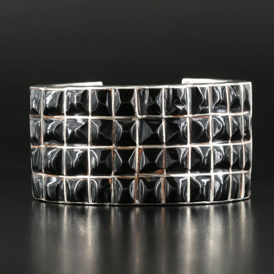 Sterling Faux Black Onyx Quilted Cuff