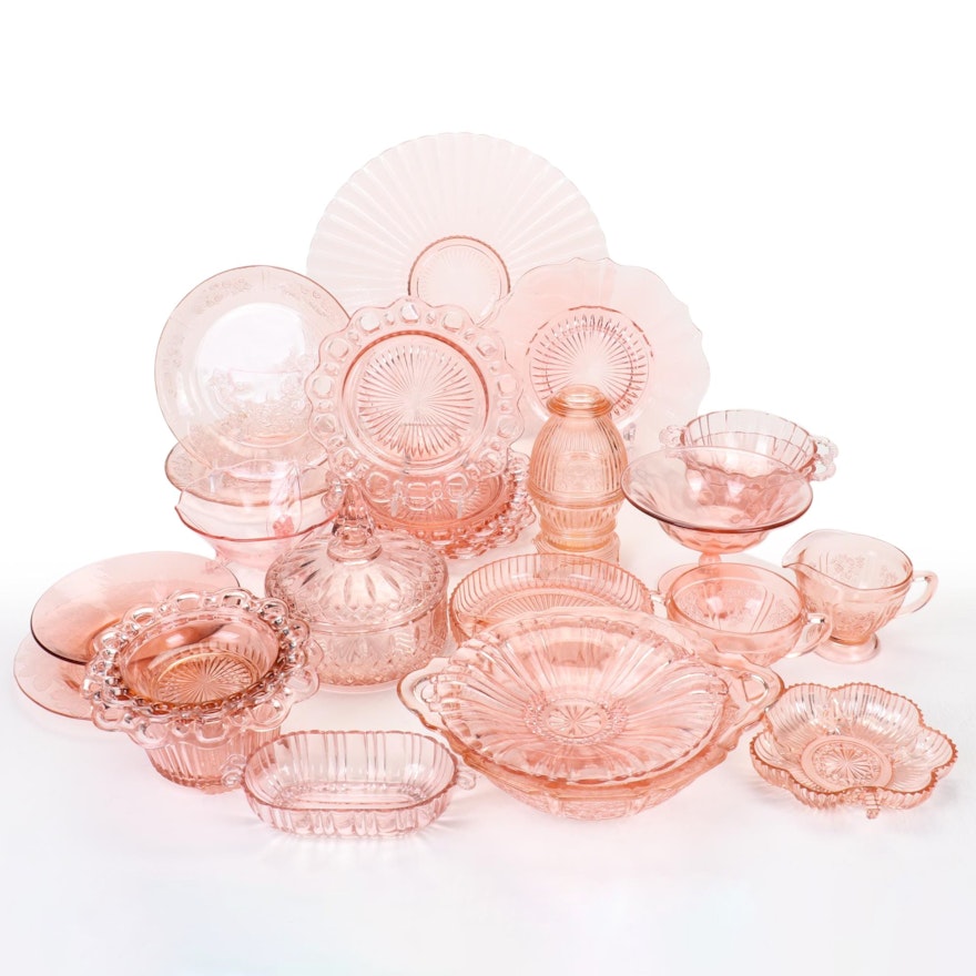 Anchor Hocking "Lace Edge" Plates and Other Pink Depression Glass Tableware