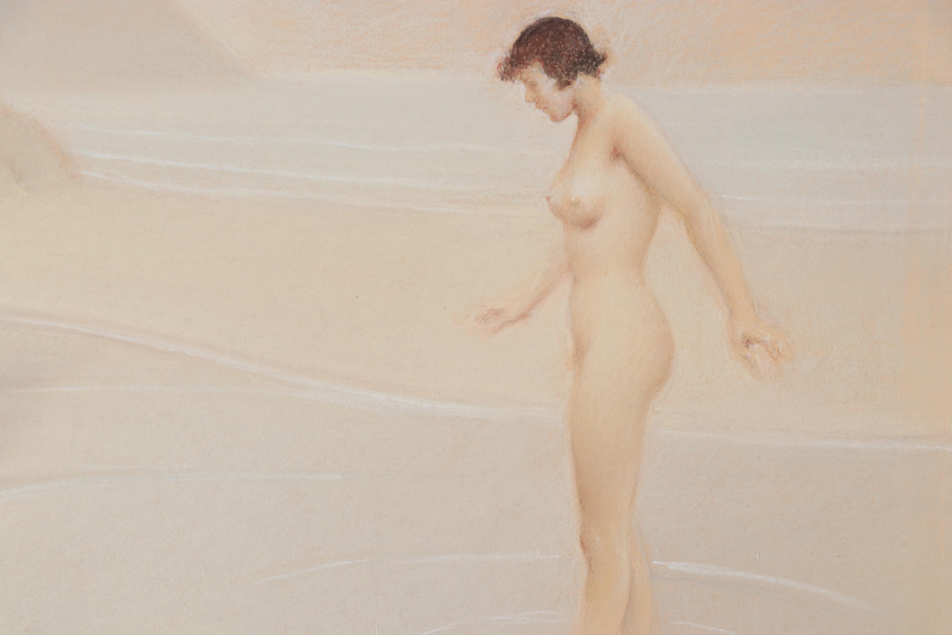 Pastel Drawing of Ethereal Landscape With Nude