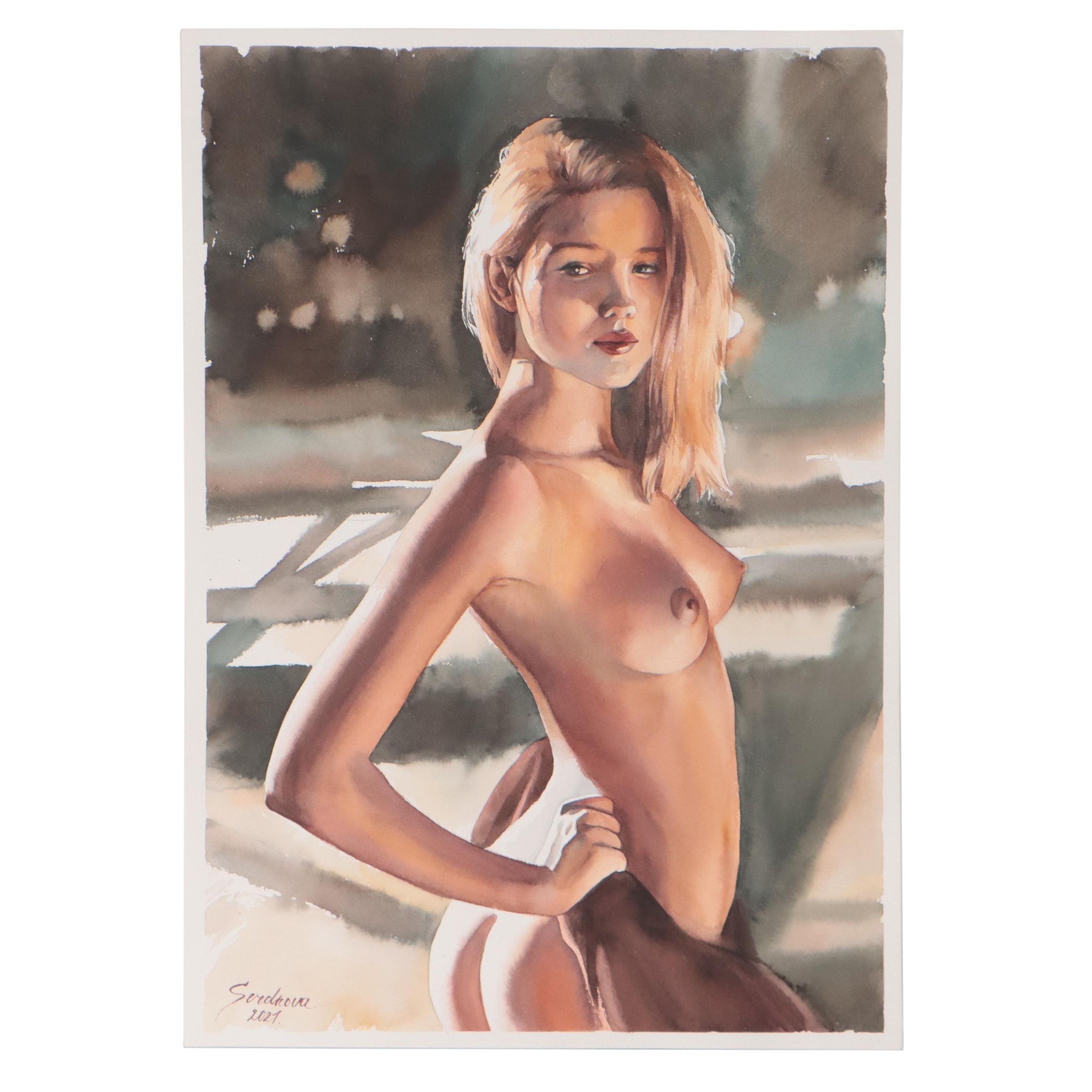 Anastasija Serdnova Watercolor Painting of Nude, 2021