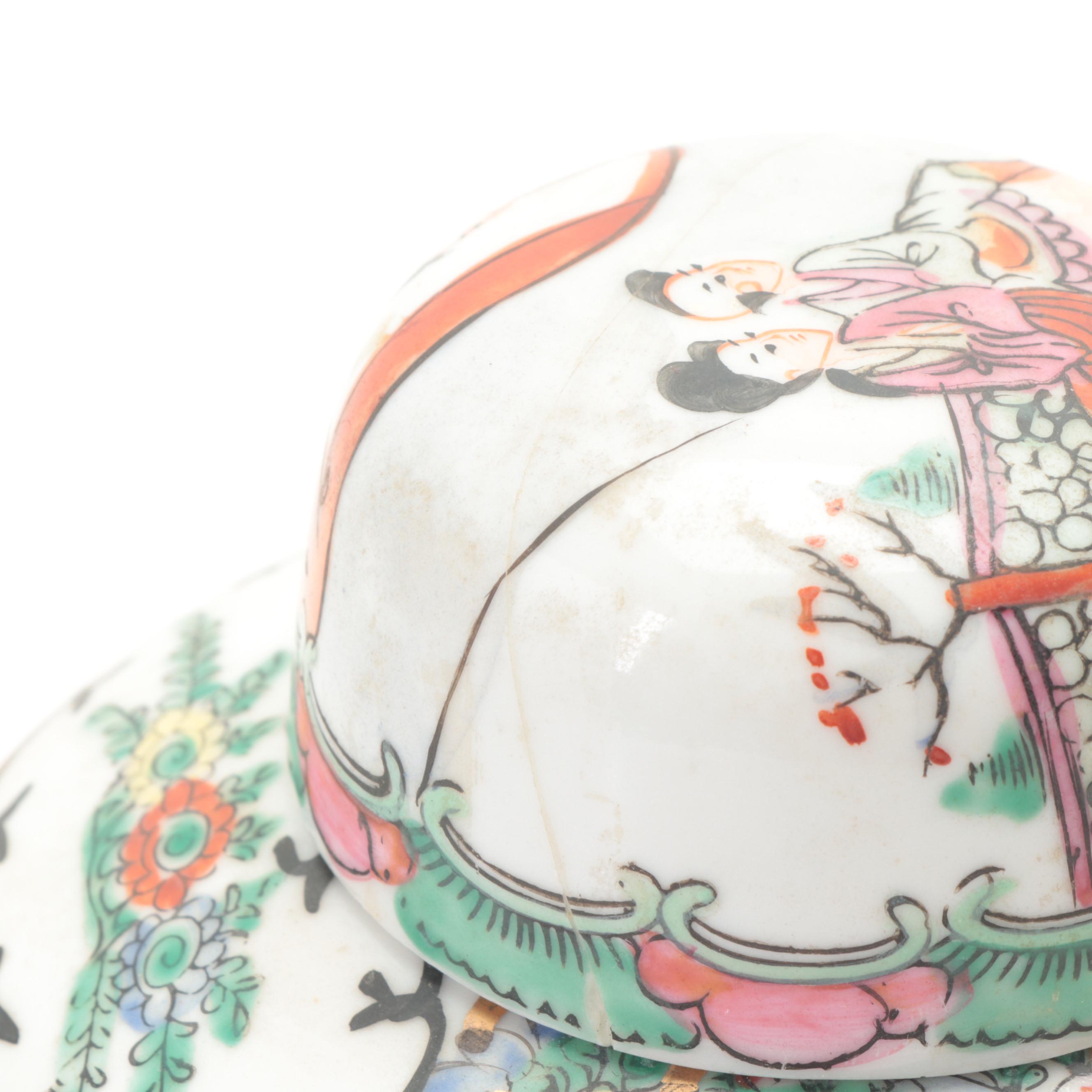 Chinese Rose Medallion Porcelain Ginger Jar with A.C.F. Trinket Box