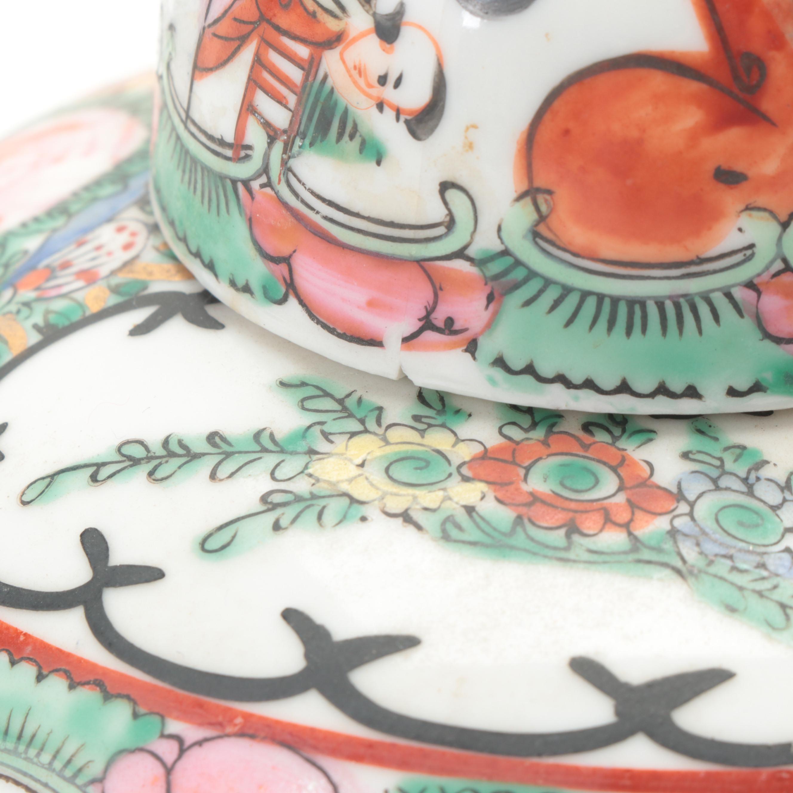 Chinese Rose Medallion Porcelain Ginger Jar with A.C.F. Trinket Box