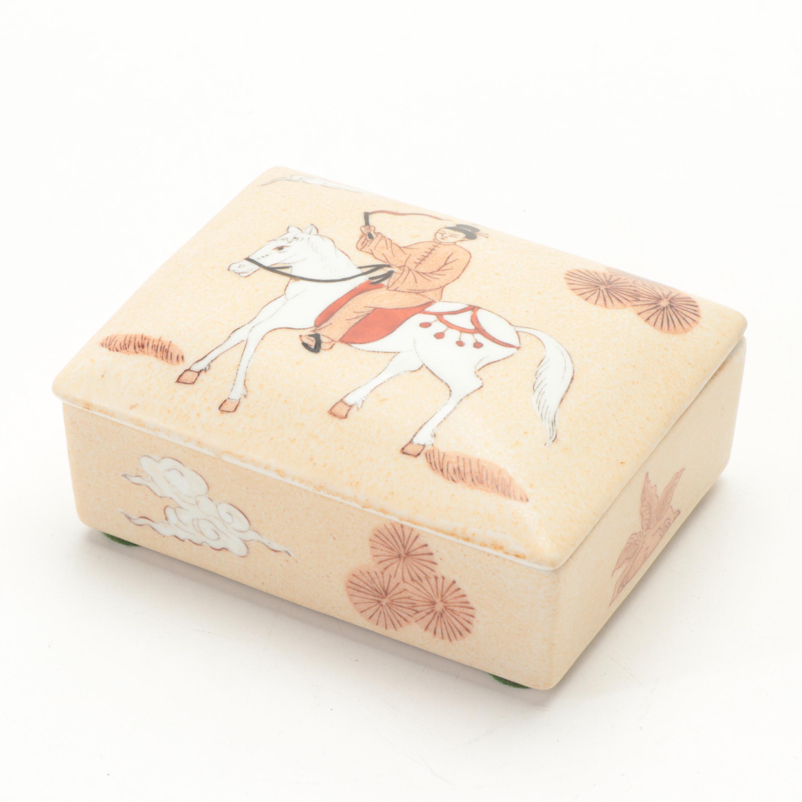 Chinese Rose Medallion Porcelain Ginger Jar with A.C.F. Trinket Box