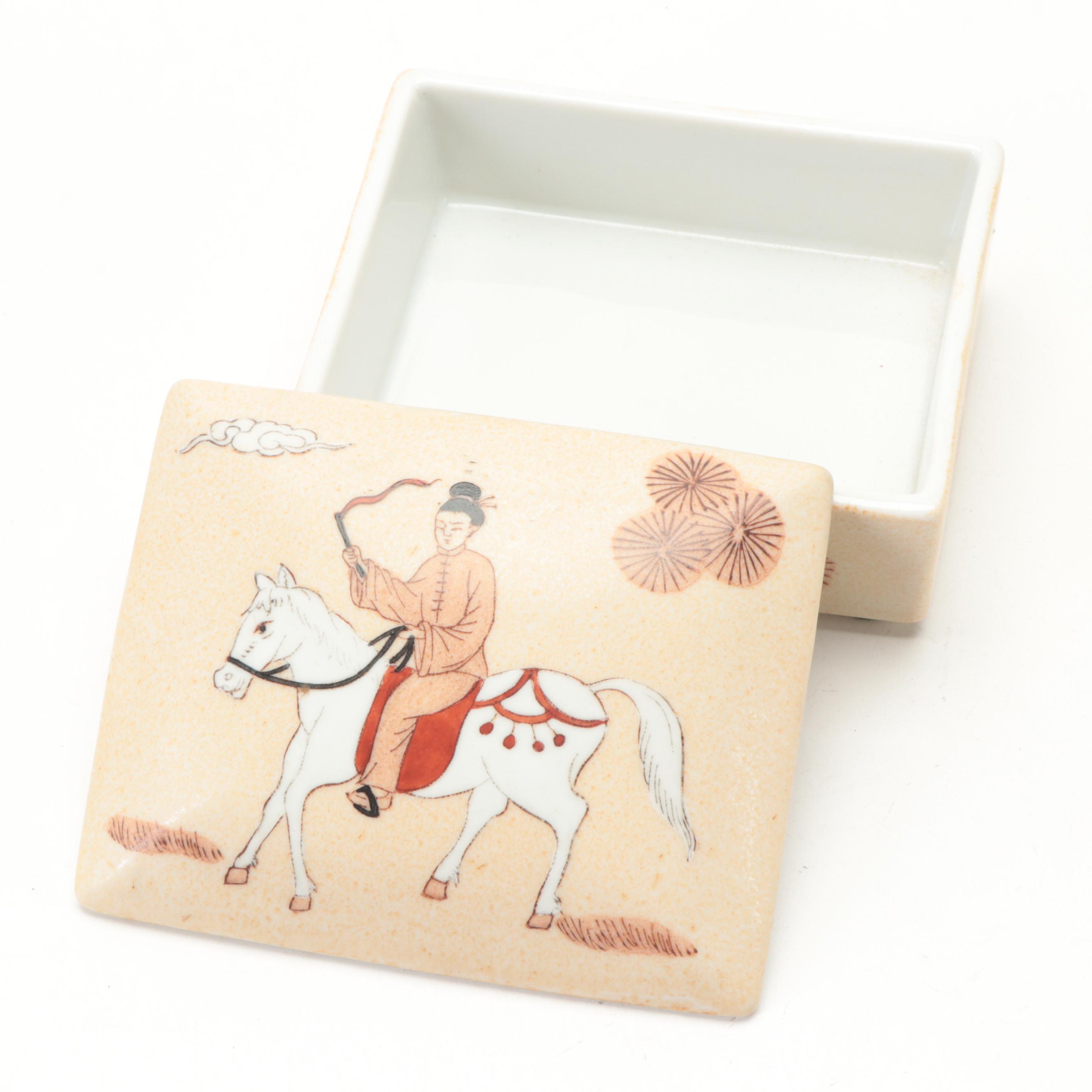 Chinese Rose Medallion Porcelain Ginger Jar with A.C.F. Trinket Box