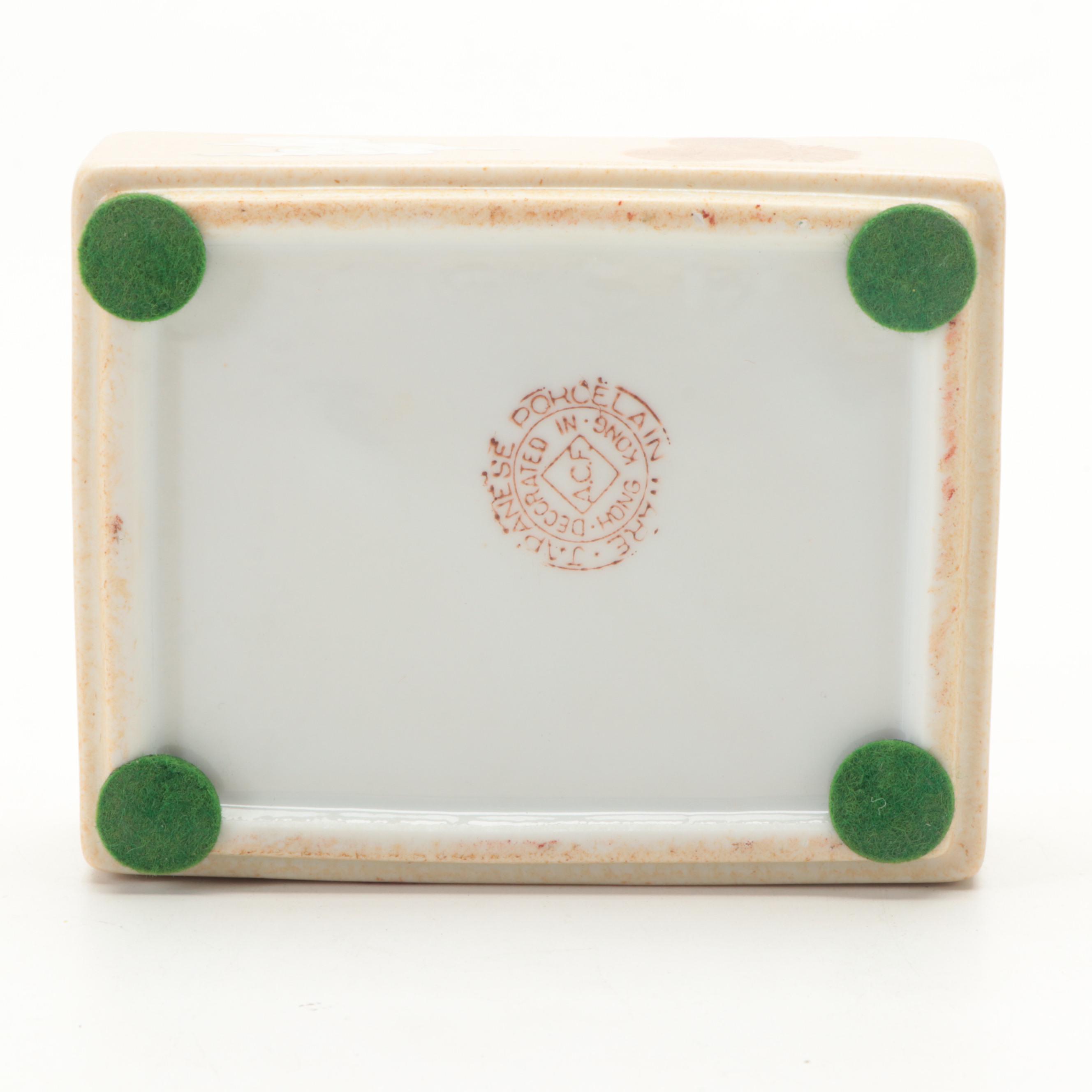 Chinese Rose Medallion Porcelain Ginger Jar with A.C.F. Trinket Box