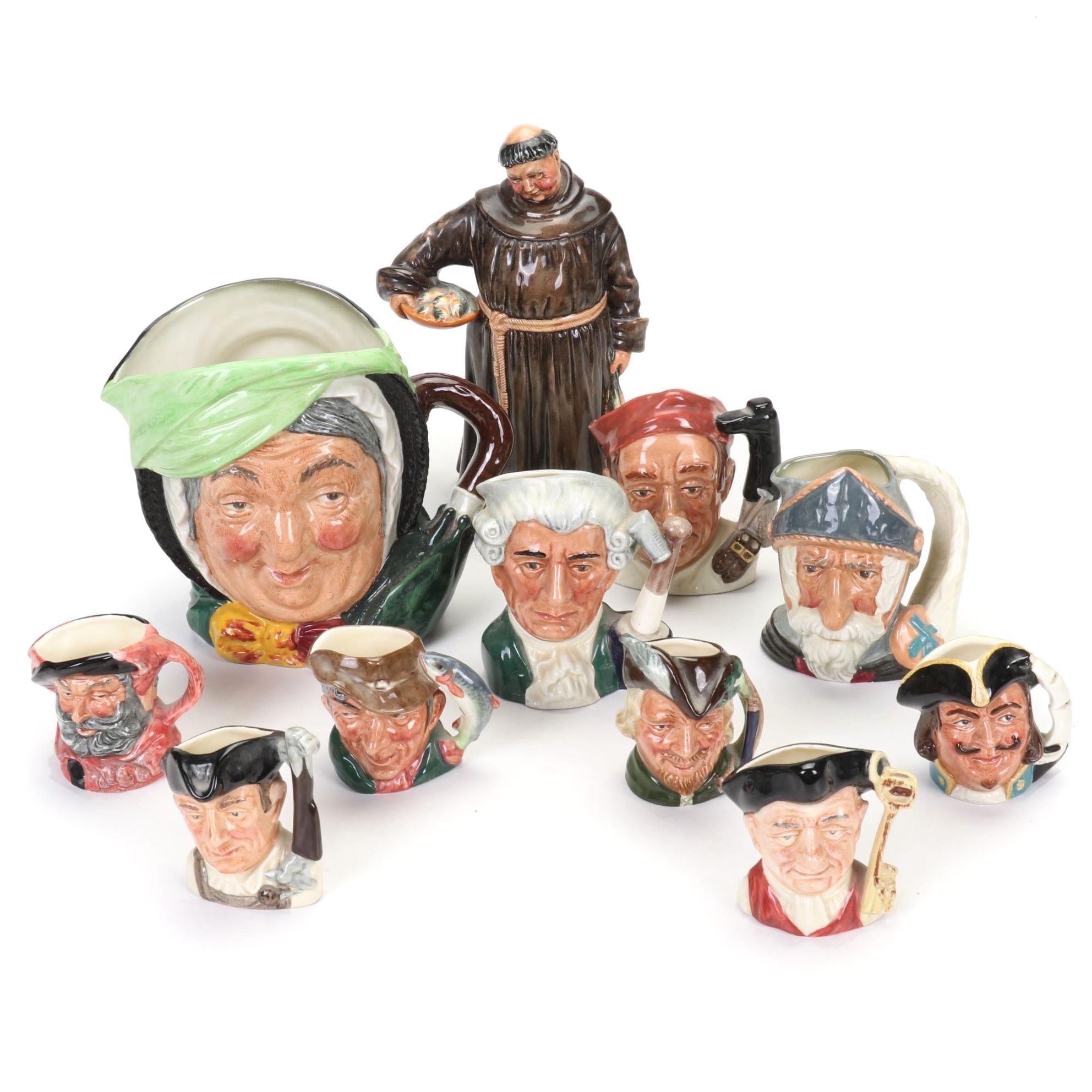 Royal Doulton "The Jovial Monk" Figurine and Character Jugs, Mid to Late 20th C.