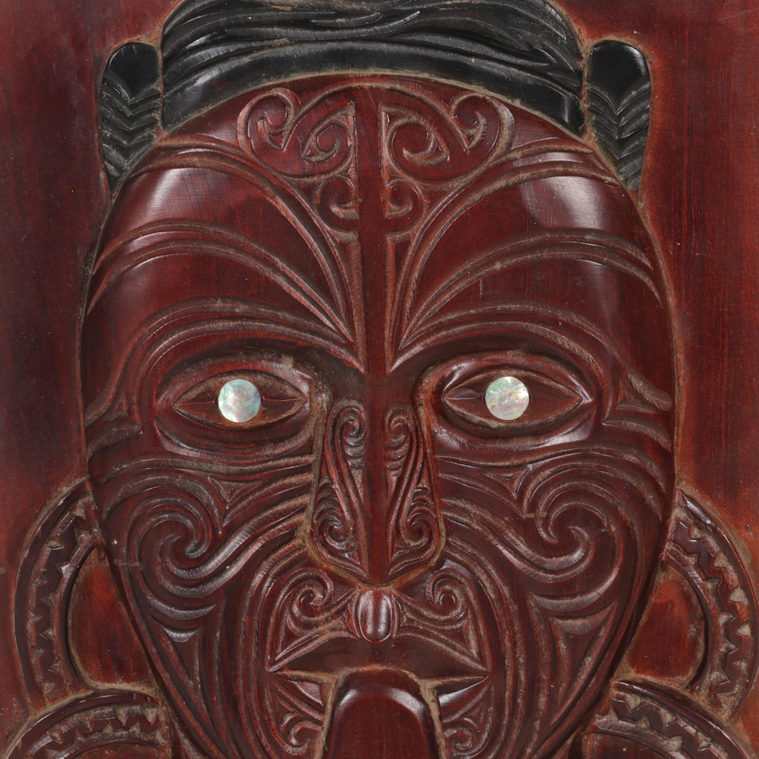 Maori Waka Carved Wood War Canoe, Other Carved Wood Panel with Abalone Inlay