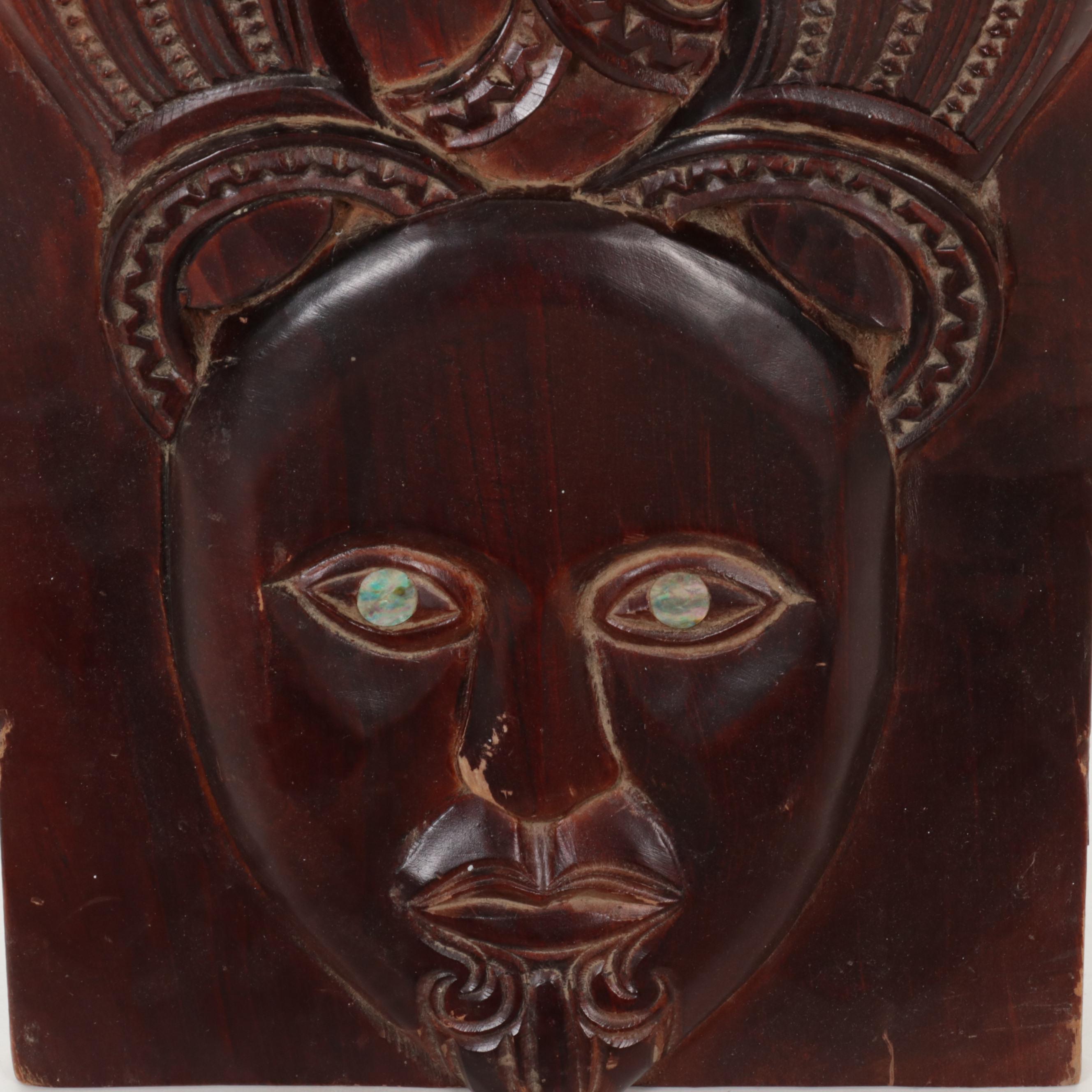 Maori Waka Carved Wood War Canoe, Other Carved Wood Panel with Abalone Inlay