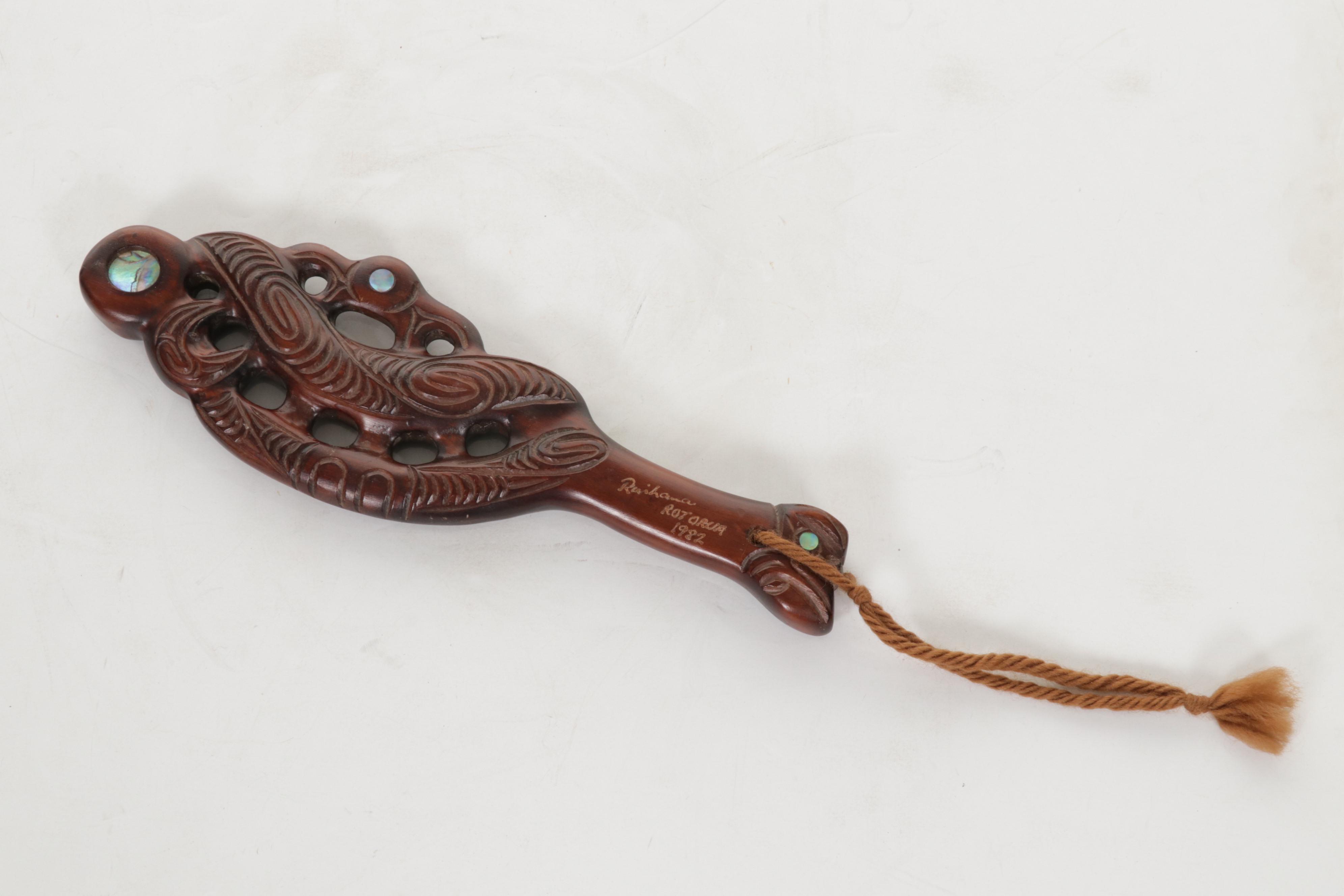 Maori Waka Carved Wood War Canoe, Other Carved Wood Panel with Abalone Inlay