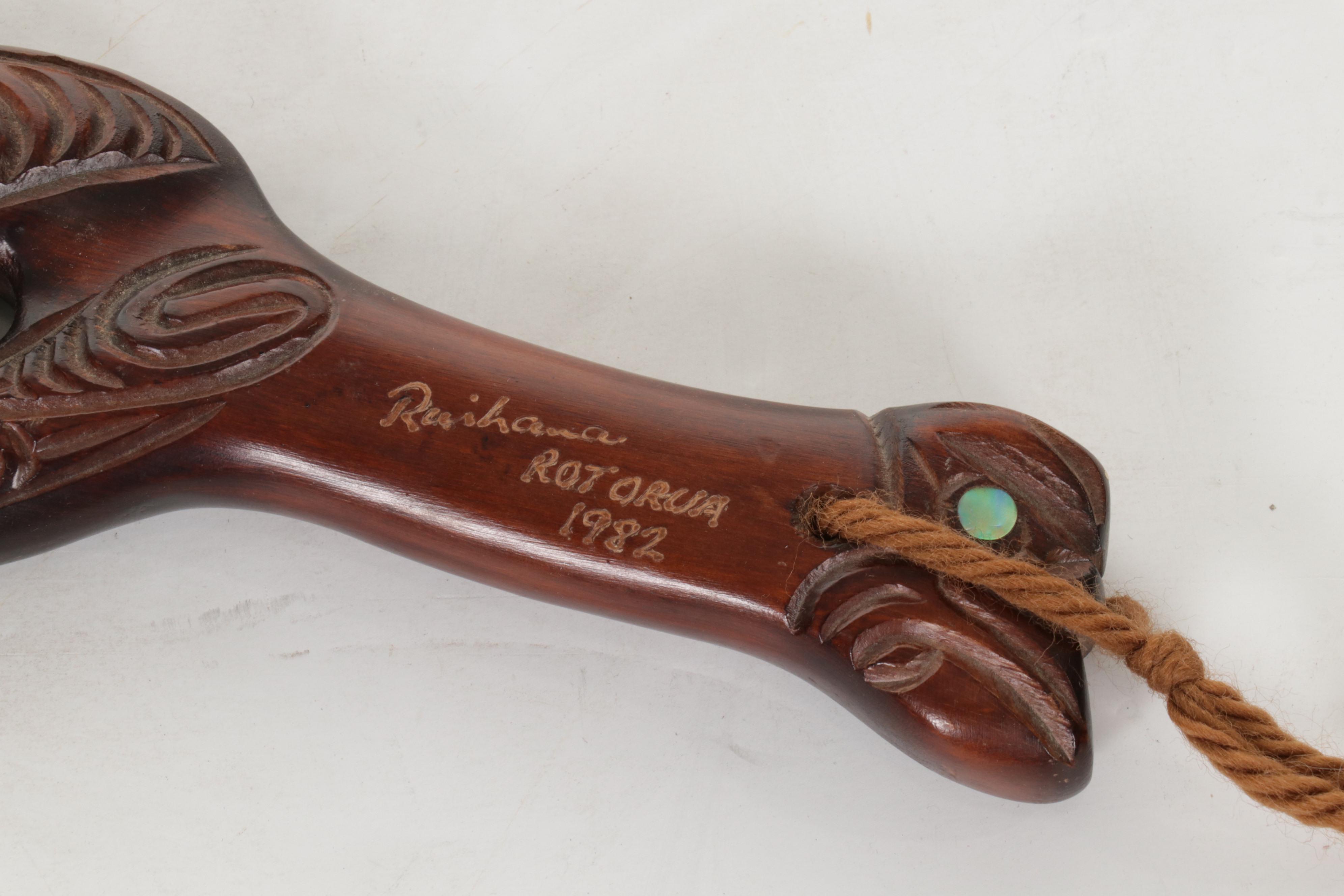 Maori Waka Carved Wood War Canoe, Other Carved Wood Panel with Abalone Inlay