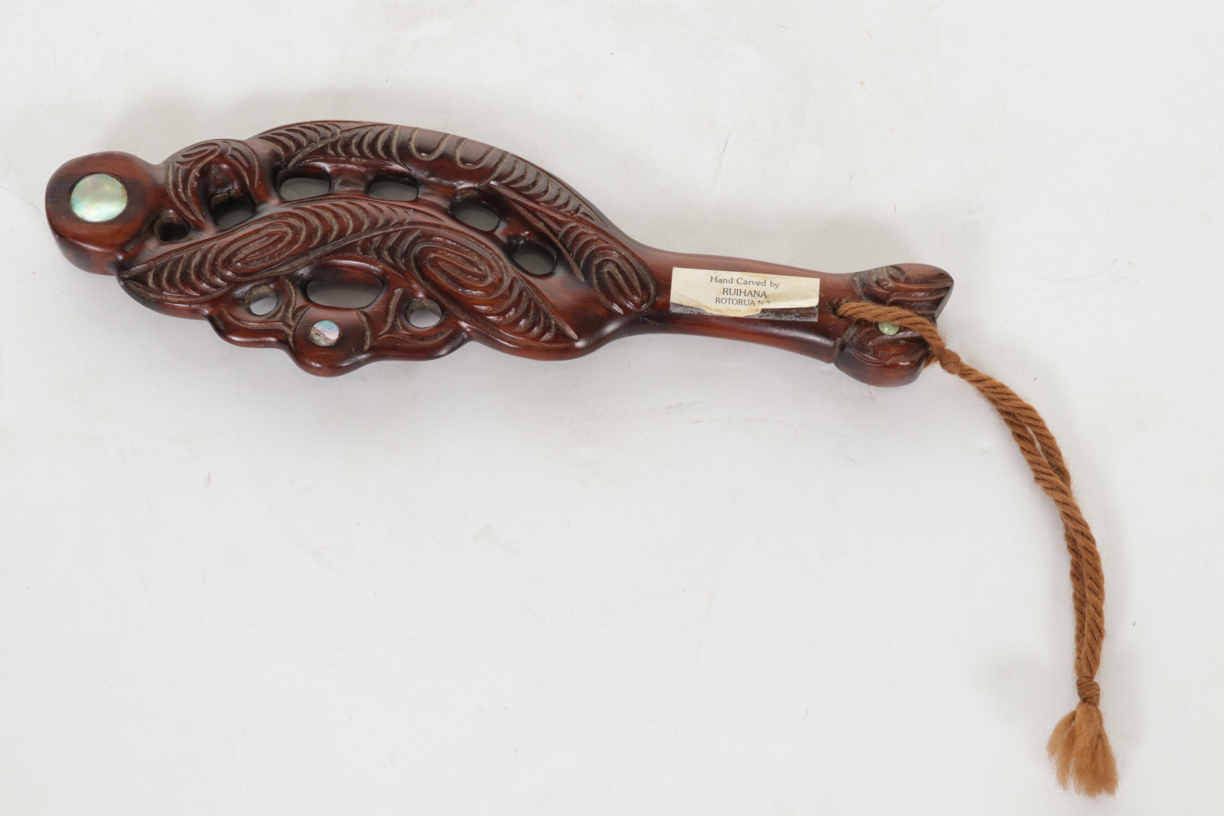 Maori Waka Carved Wood War Canoe, Other Carved Wood Panel with Abalone Inlay