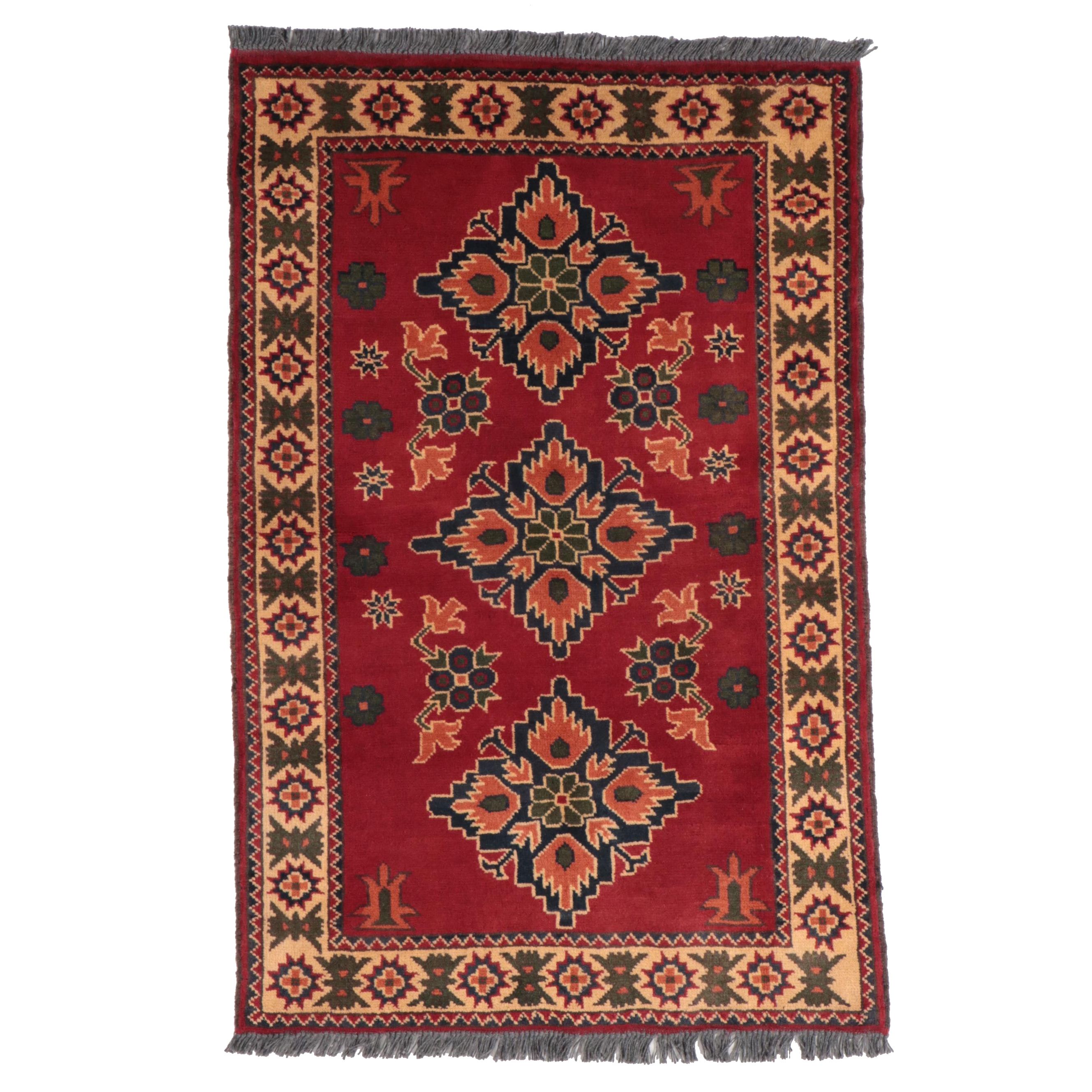 2'6 x 4' Hand-Knotted Afghan Kazak Accent Rug