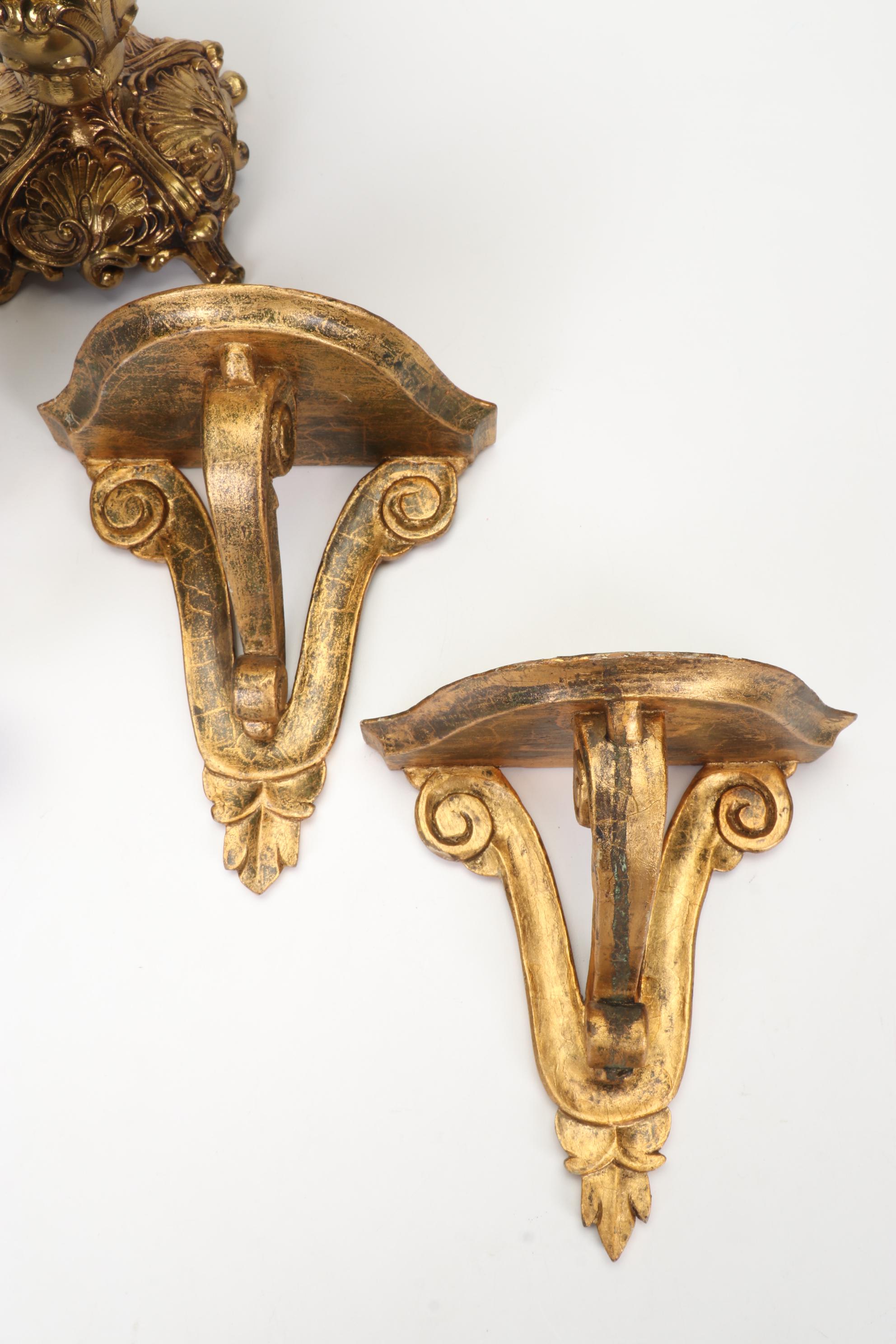 Rococo Style Mirrored Sconce and Compote with Other Wall Shelves