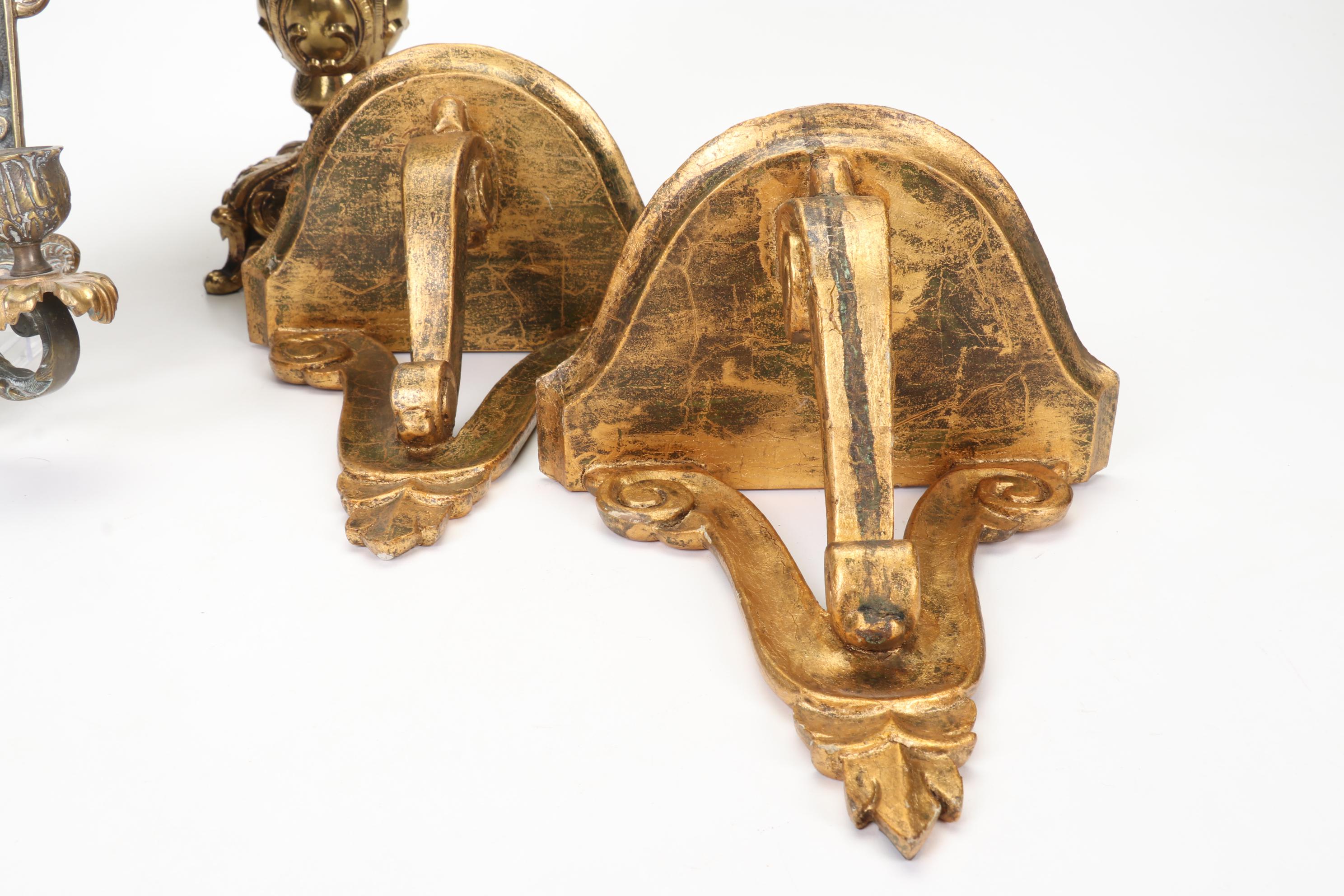 Rococo Style Mirrored Sconce and Compote with Other Wall Shelves