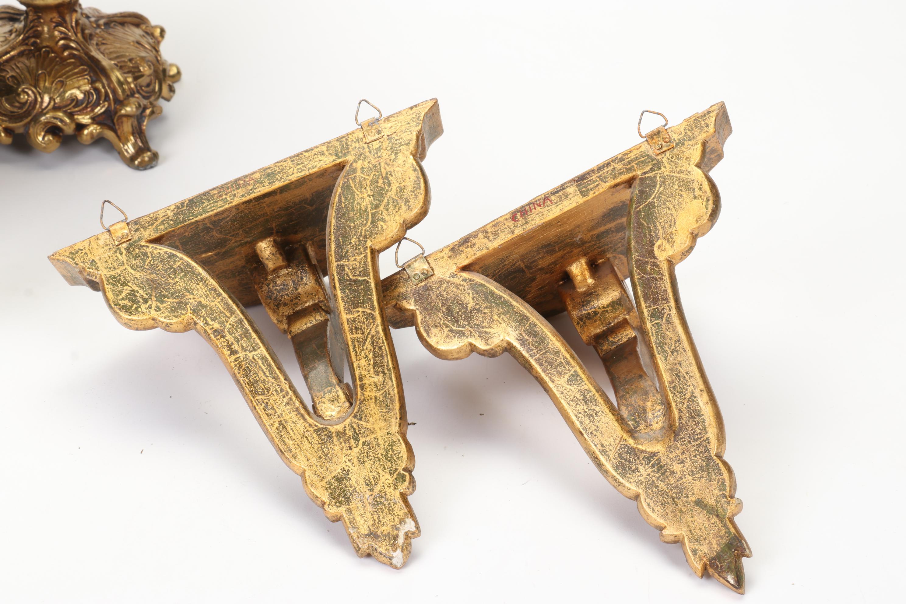 Rococo Style Mirrored Sconce and Compote with Other Wall Shelves