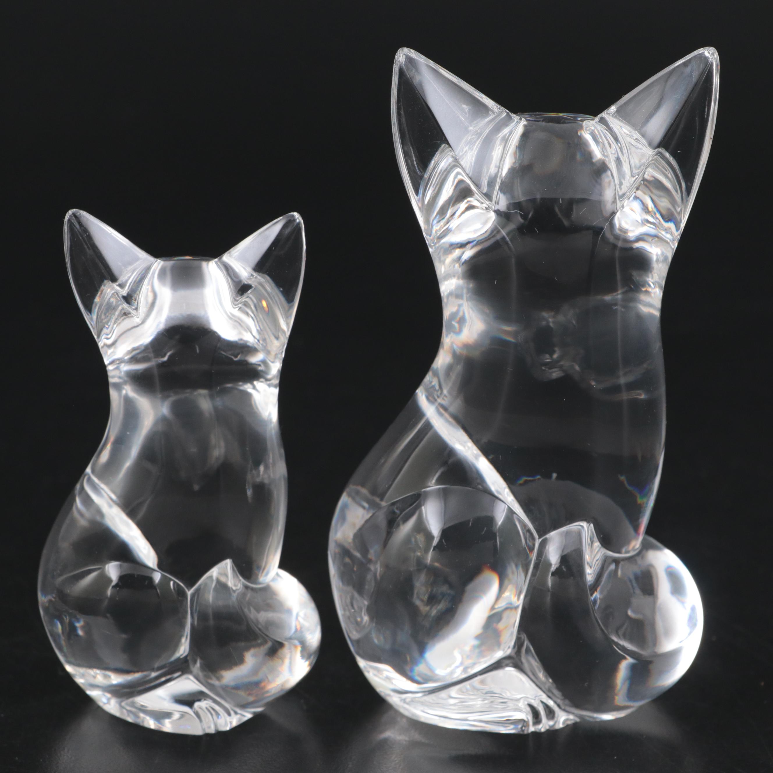 Steuben Art Glass "Fox" Figurines Designed by Lloyd Atkins, Late 20th Century