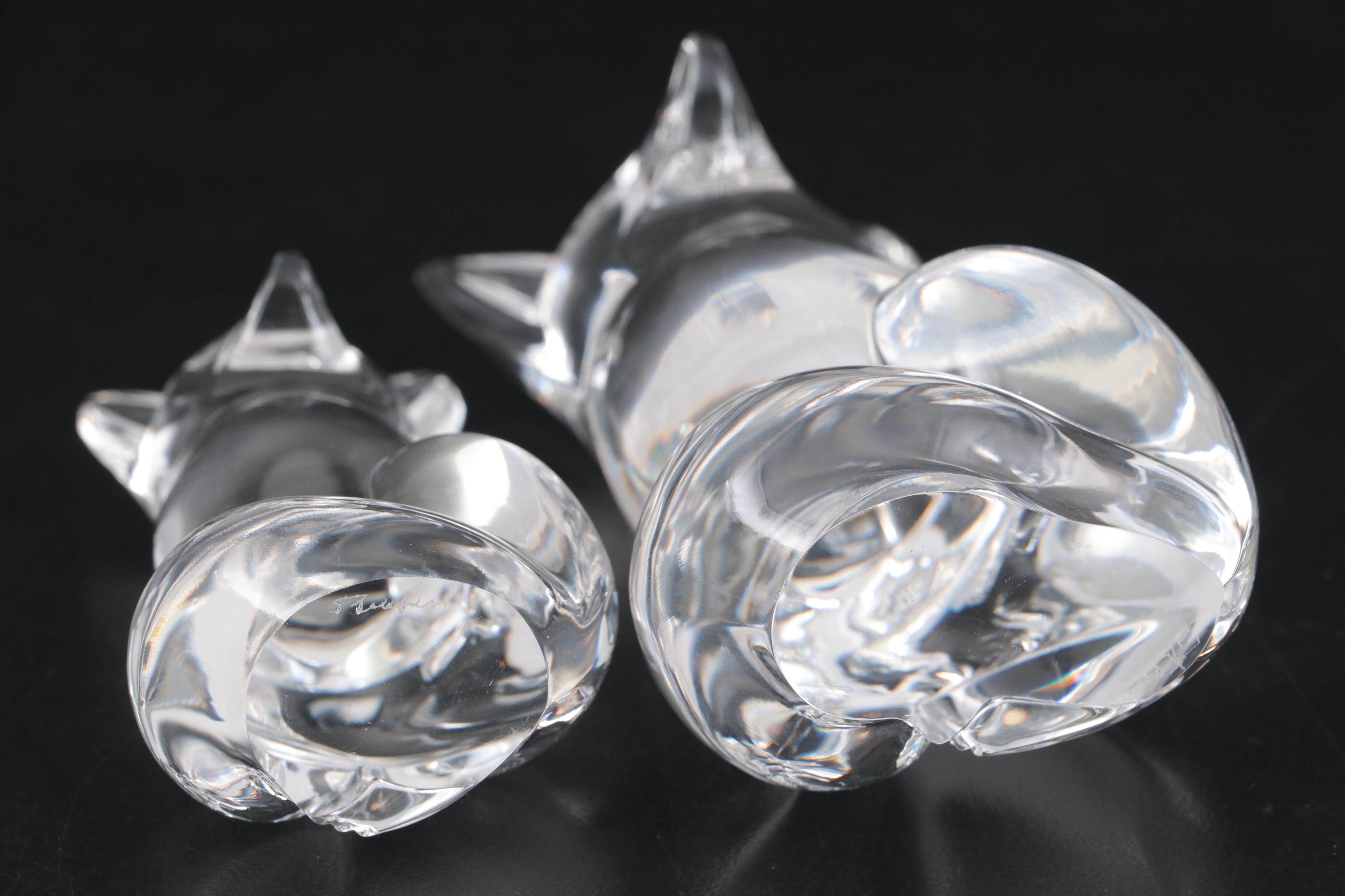 Steuben Art Glass "Fox" Figurines Designed by Lloyd Atkins, Late 20th Century