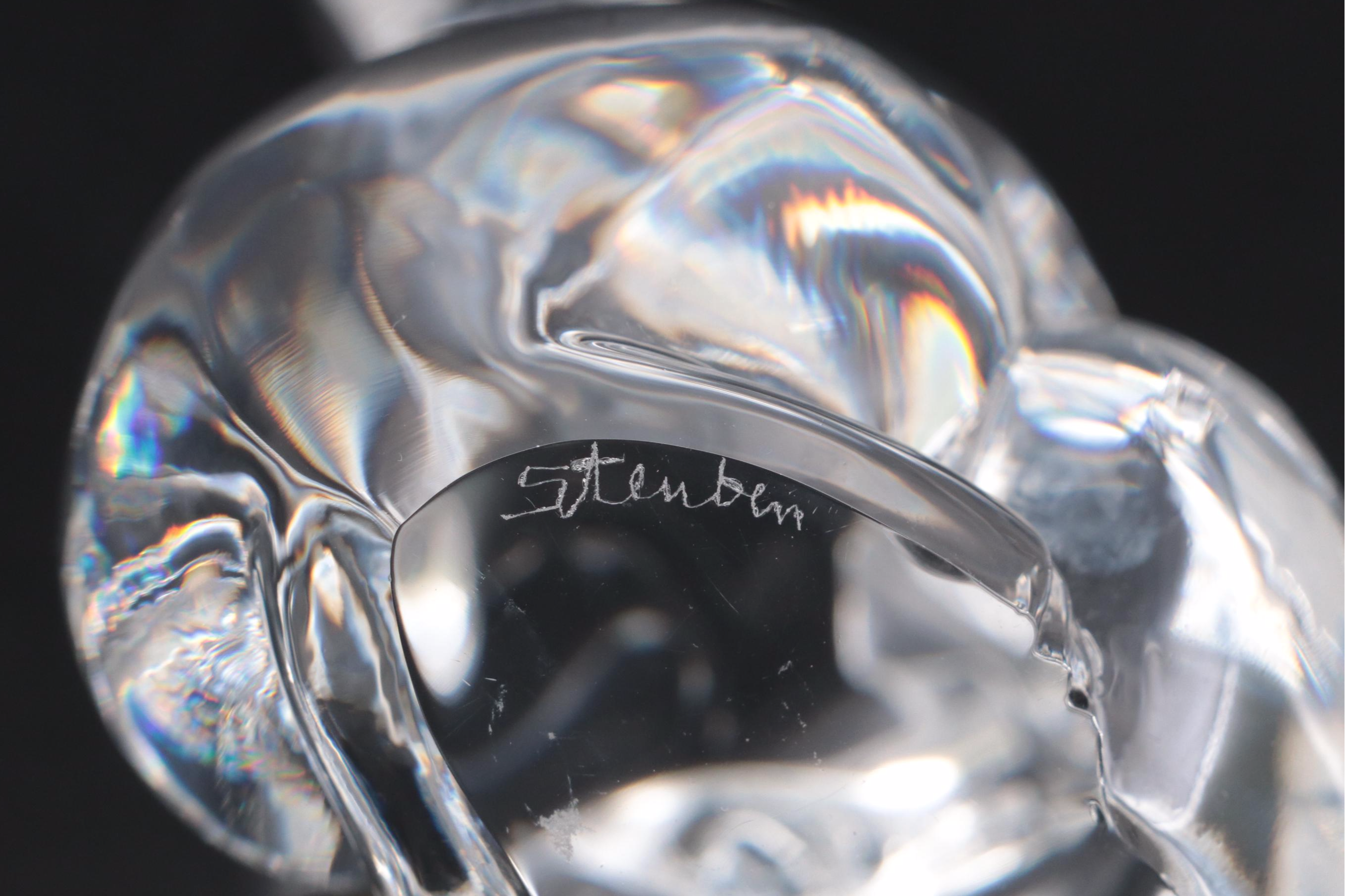 Steuben Art Glass "Fox" Figurines Designed by Lloyd Atkins, Late 20th Century