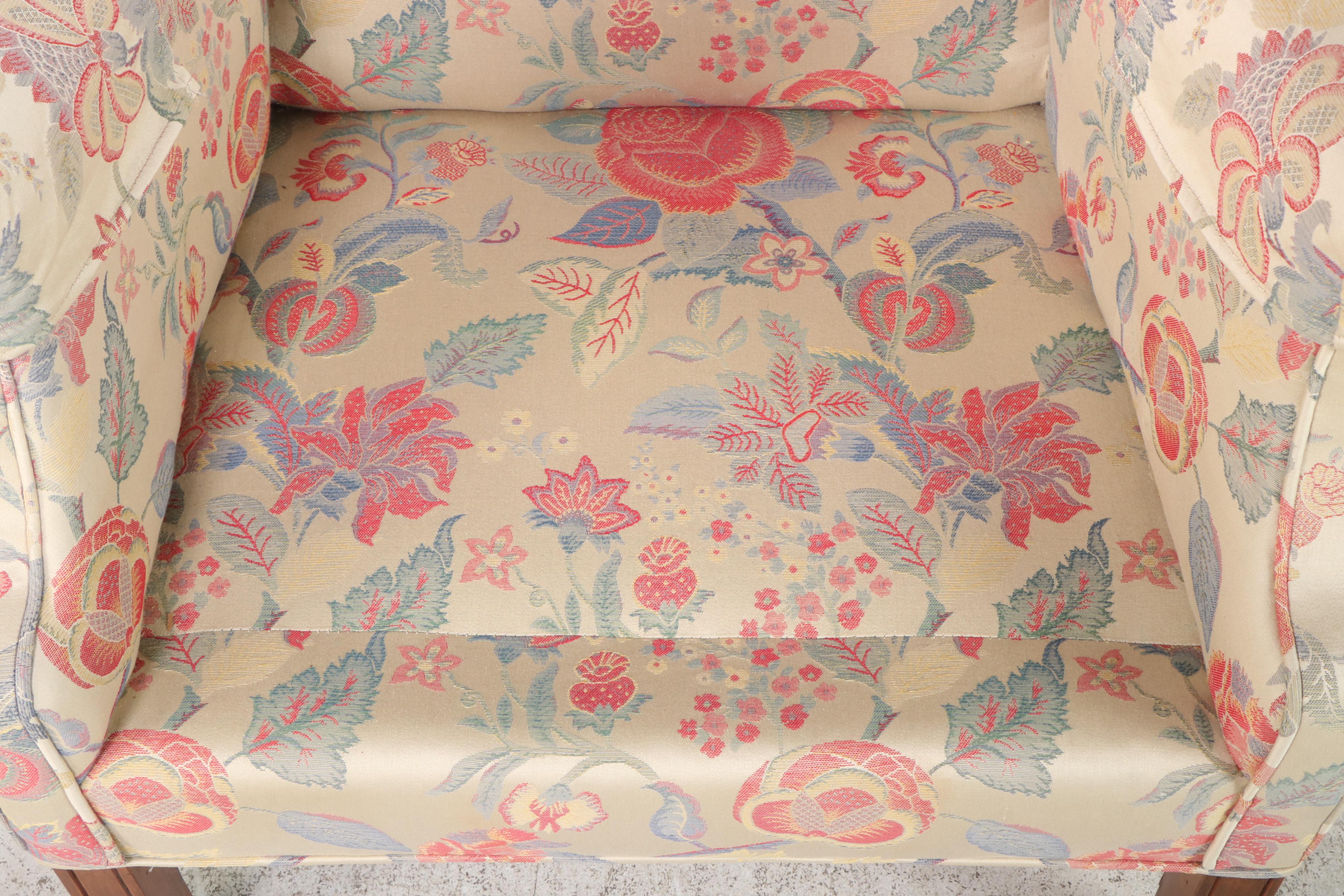 Chippendale Style Floral-Upholstered Wingback Armchair, Late 20th Century
