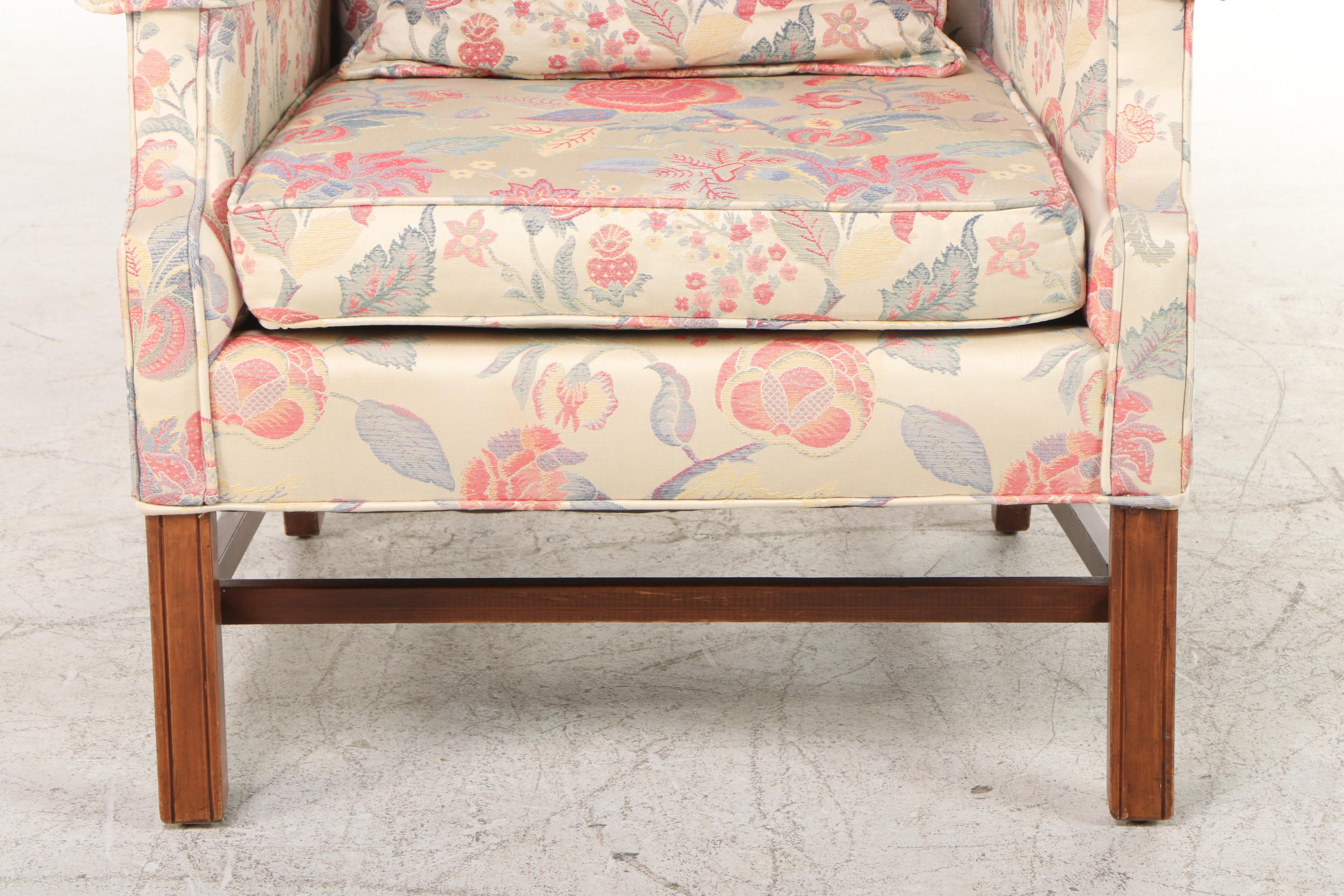 Chippendale Style Floral-Upholstered Wingback Armchair, Late 20th Century