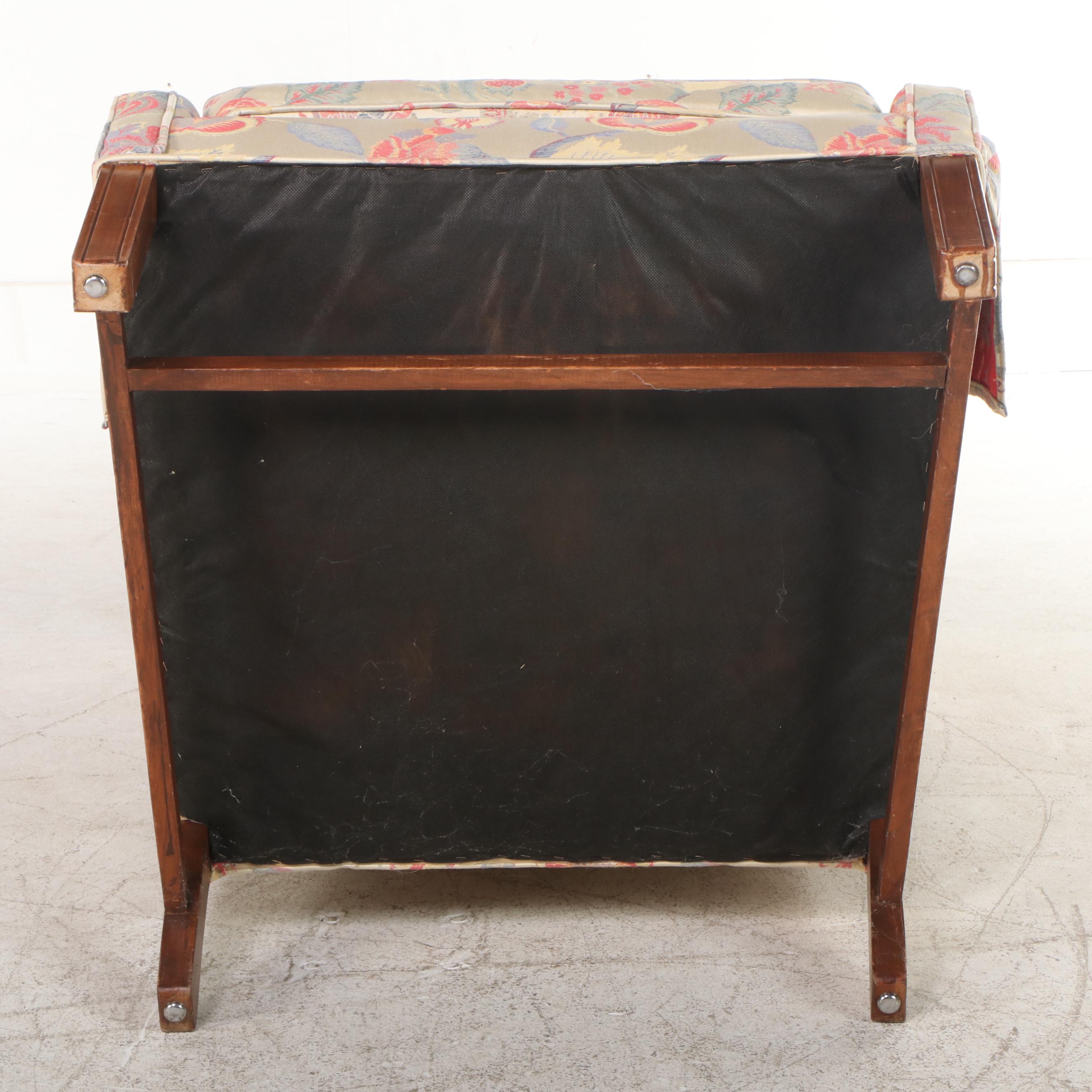 Chippendale Style Floral-Upholstered Wingback Armchair, Late 20th Century