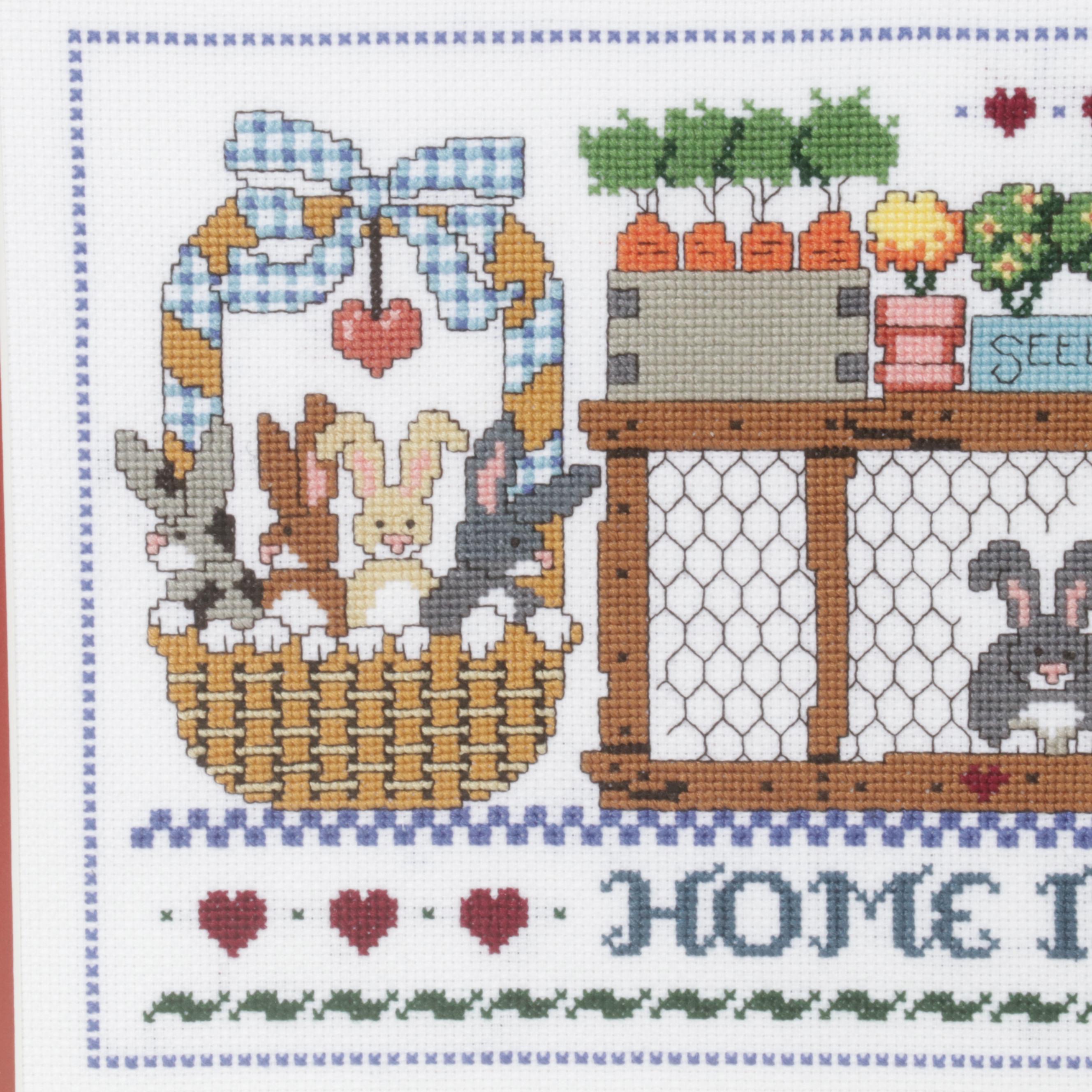 Folk Art Cross-Stitch Needlework Panels in Frames, Circa 1992