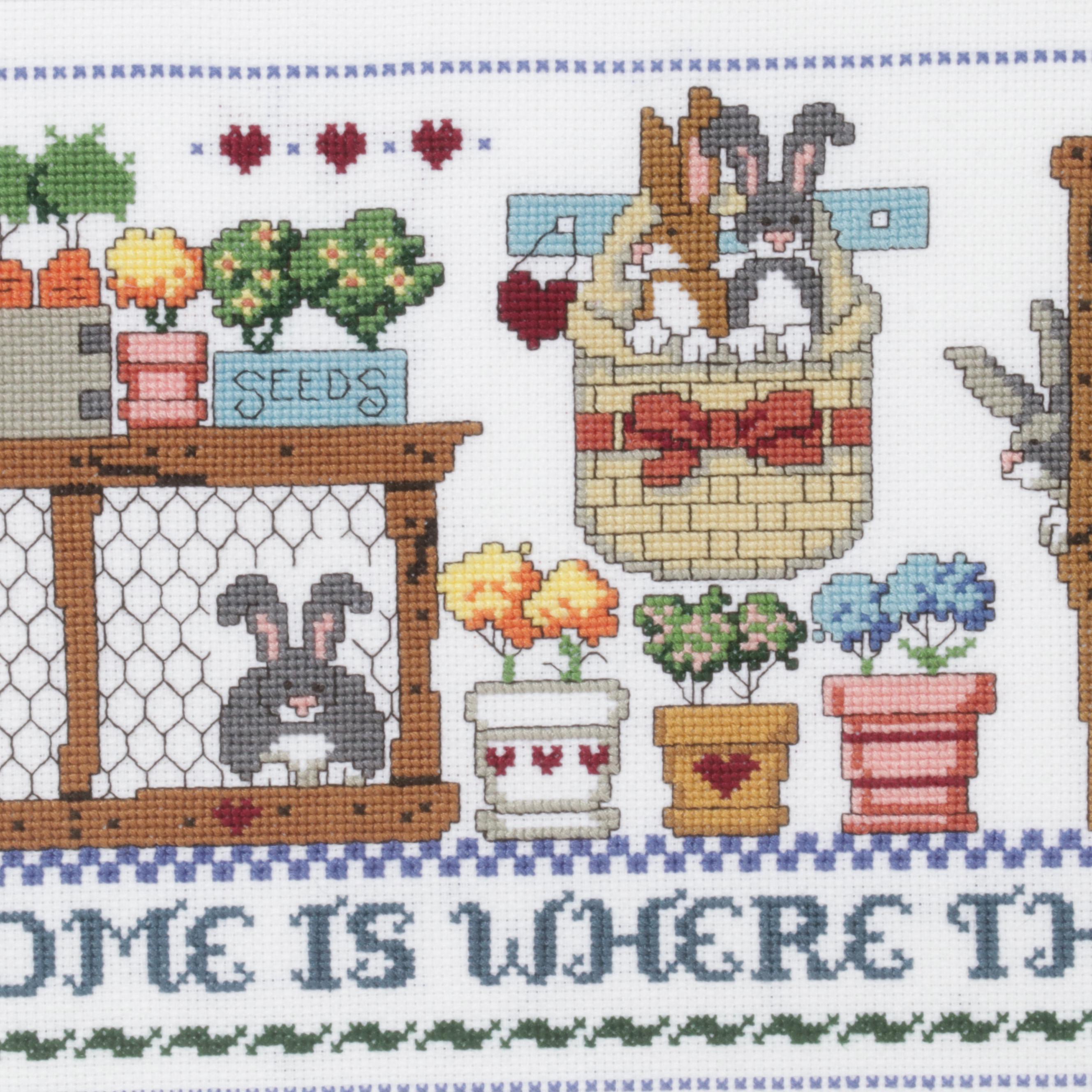 Folk Art Cross-Stitch Needlework Panels in Frames, Circa 1992