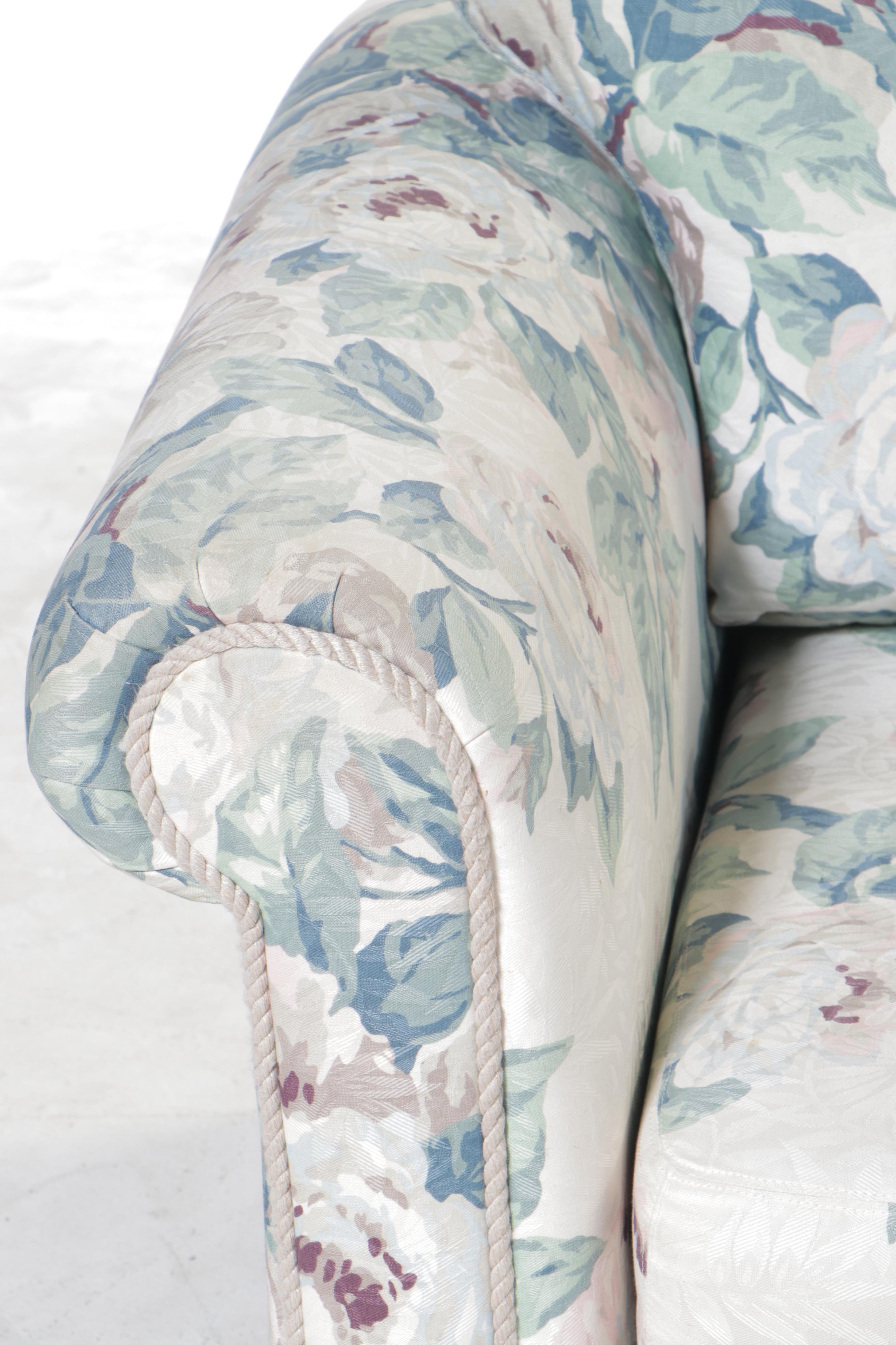 Green-Painted and Cast Metal Grapevine-Motif  Sofa with Floral Upholstery