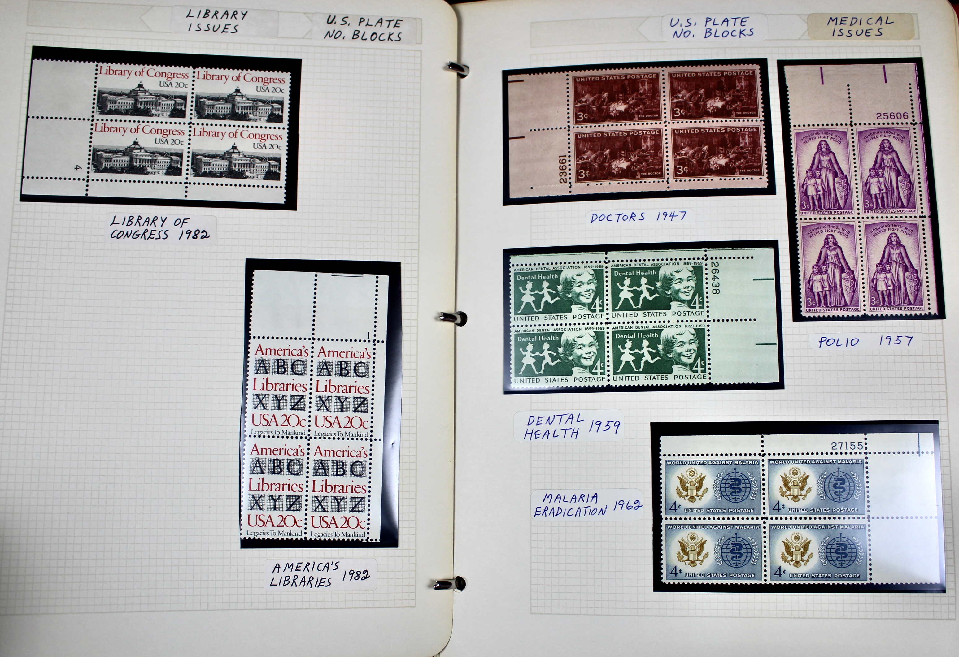 U.S. Plate Block Collection Featuring 260 Plate Blocks