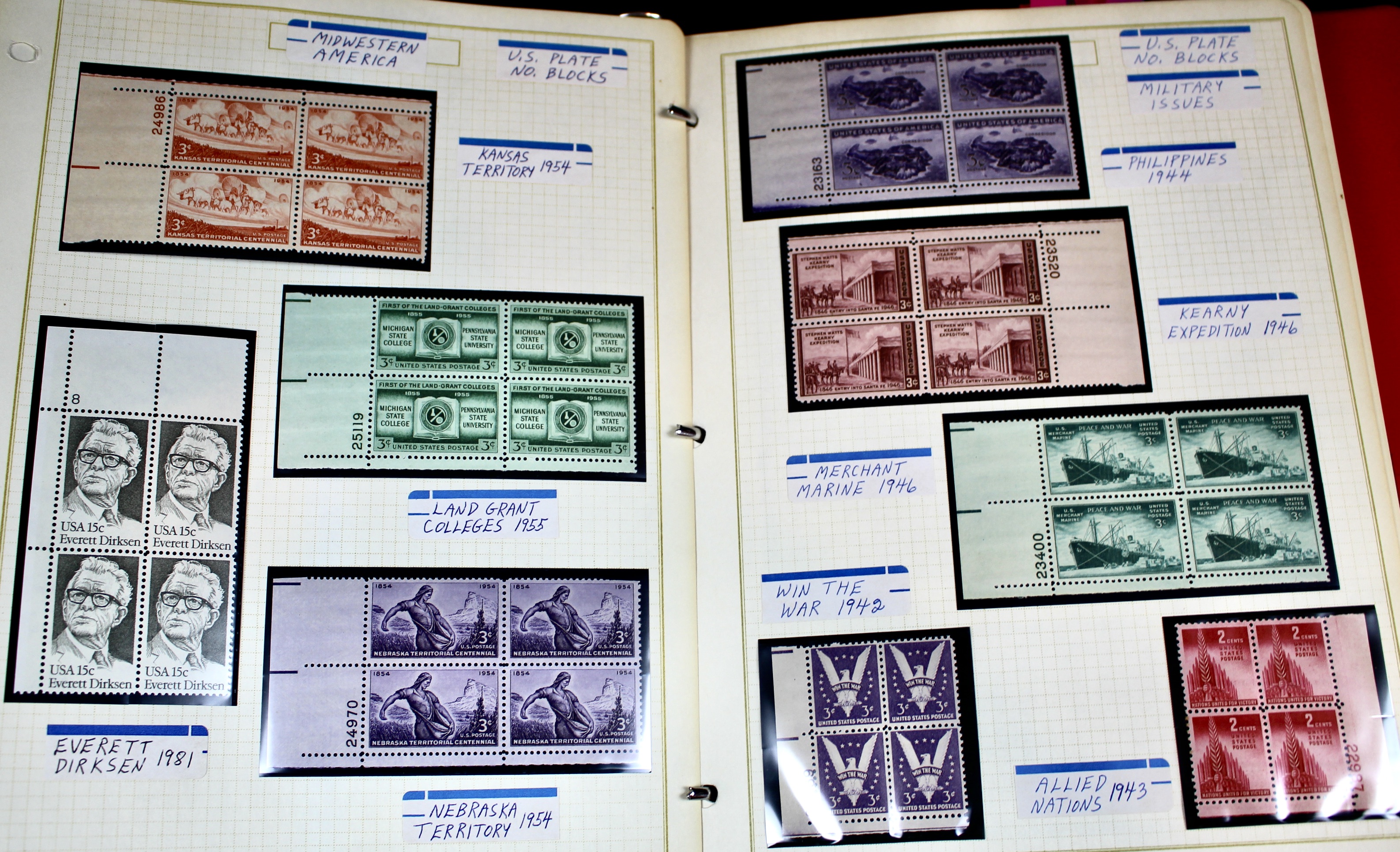 U.S. Plate Block Collection Featuring 260 Plate Blocks