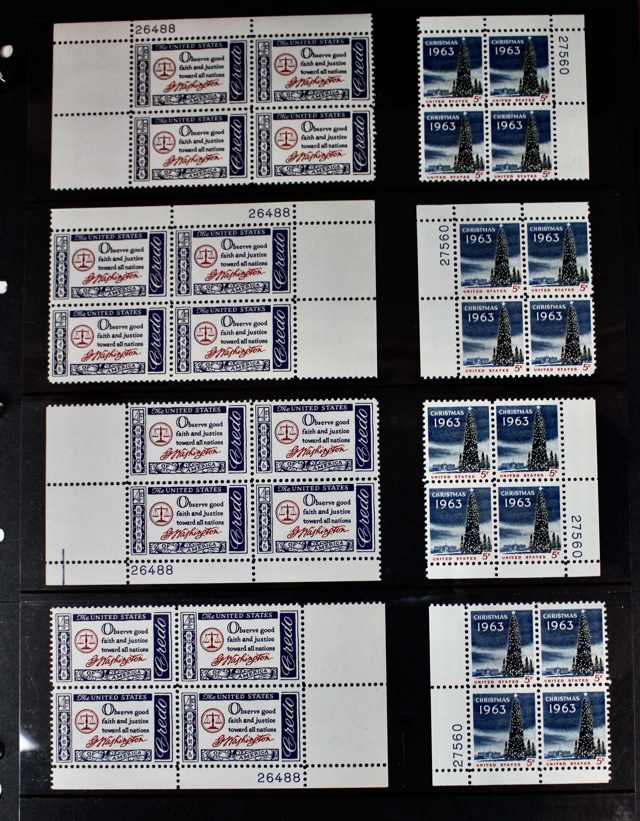 U.S. Plate Block Collection Featuring 260 Plate Blocks