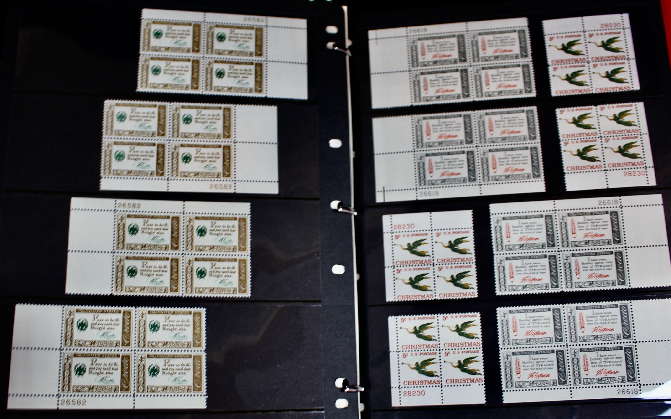U.S. Plate Block Collection Featuring 260 Plate Blocks