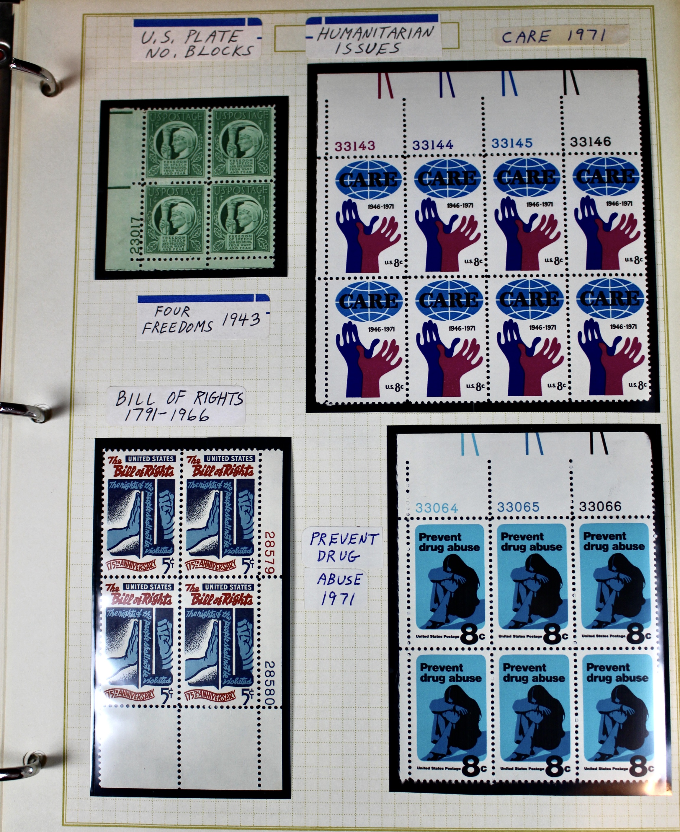 U.S. Plate Block Collection Featuring 260 Plate Blocks