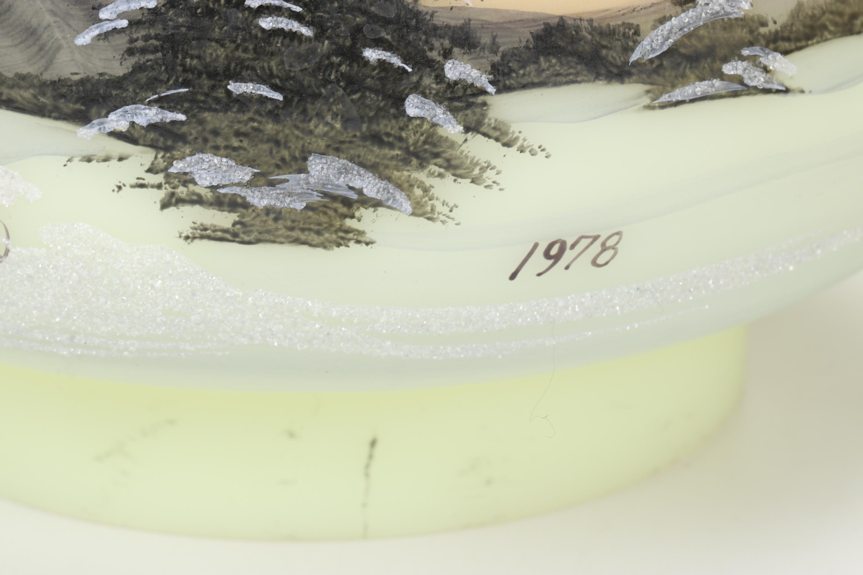 Fenton Hand-Painted Signed Custard Glass Boudoir Lamp, 1978