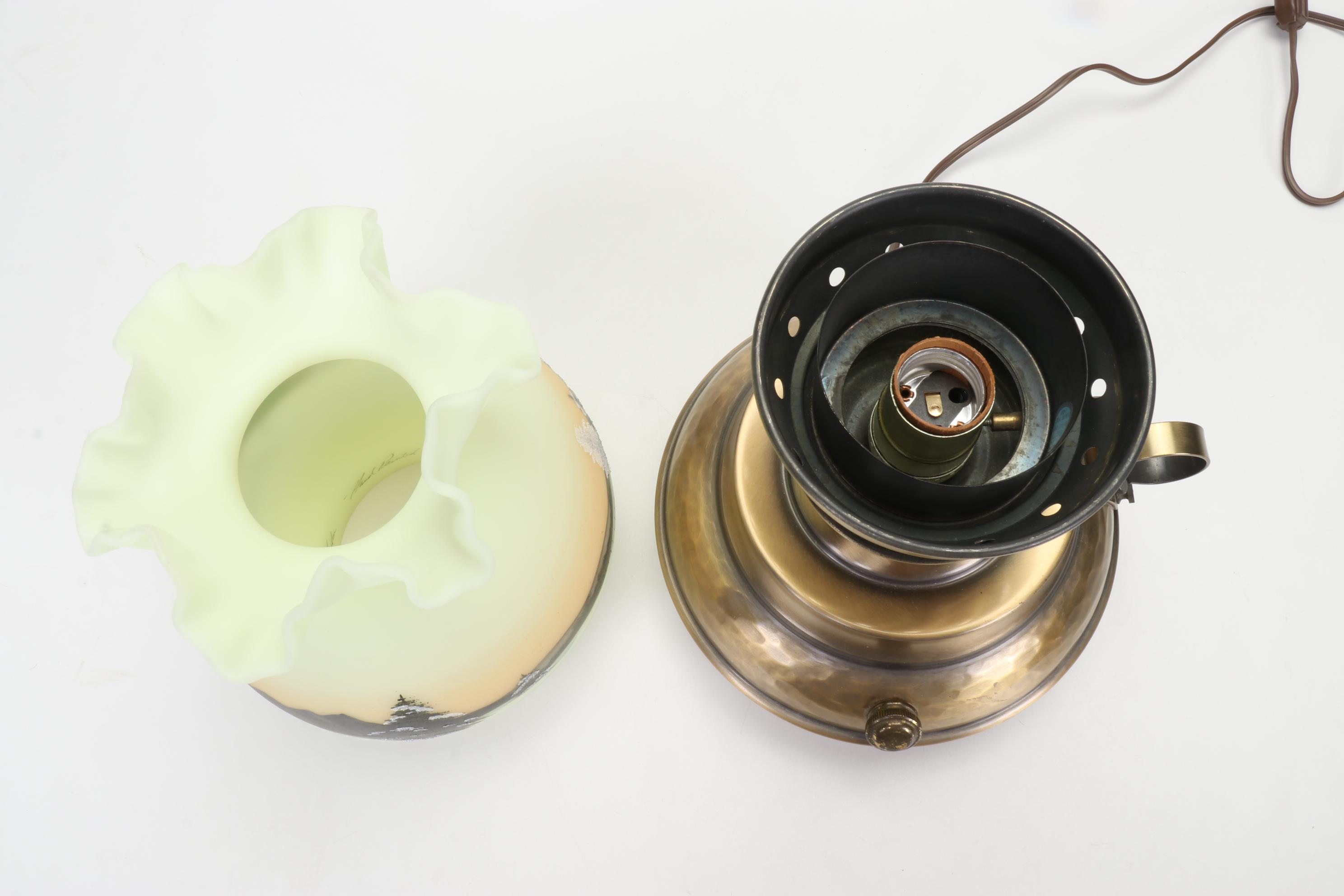 Fenton Hand-Painted Signed Custard Glass Boudoir Lamp, 1978