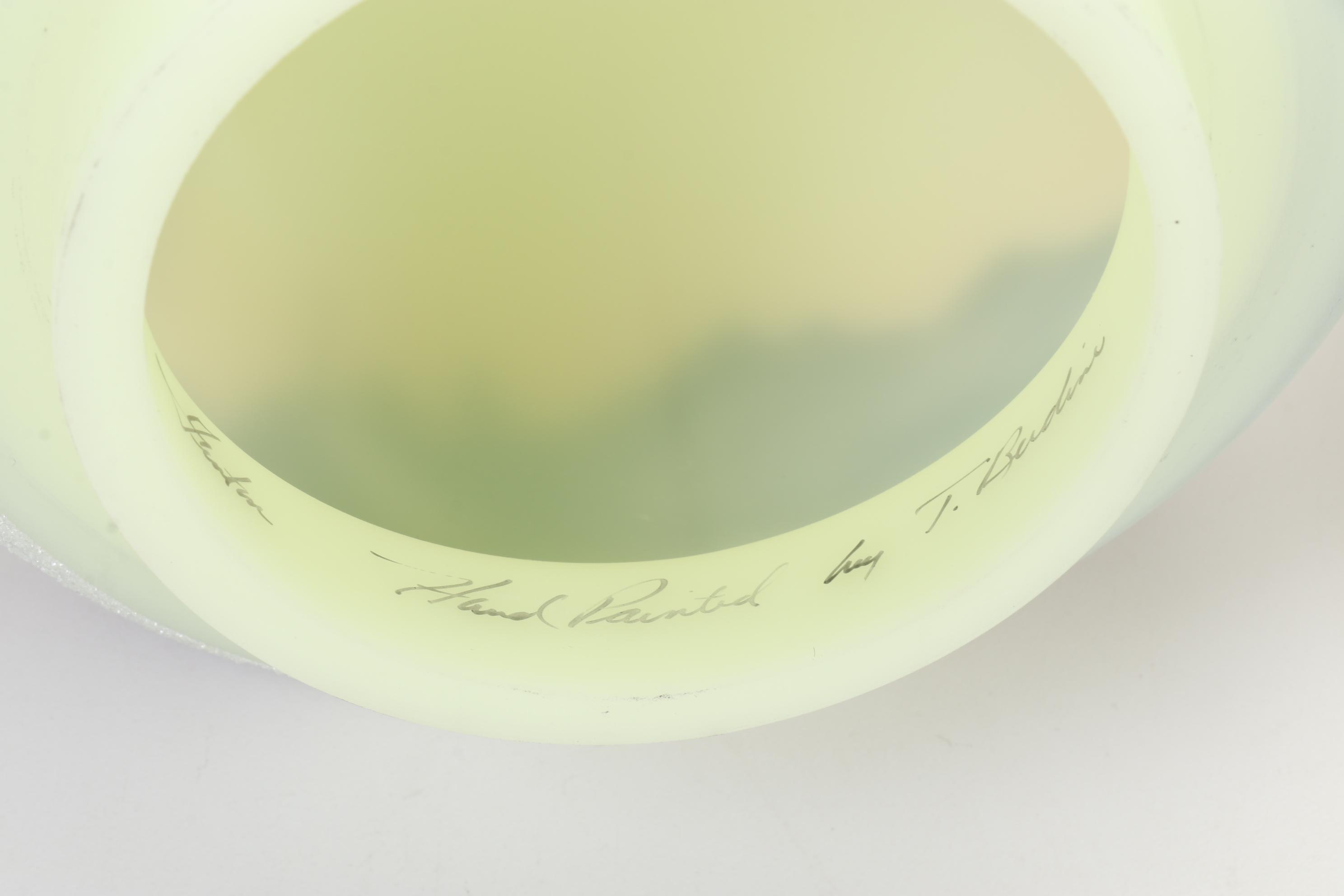 Fenton Hand-Painted Signed Custard Glass Boudoir Lamp, 1978